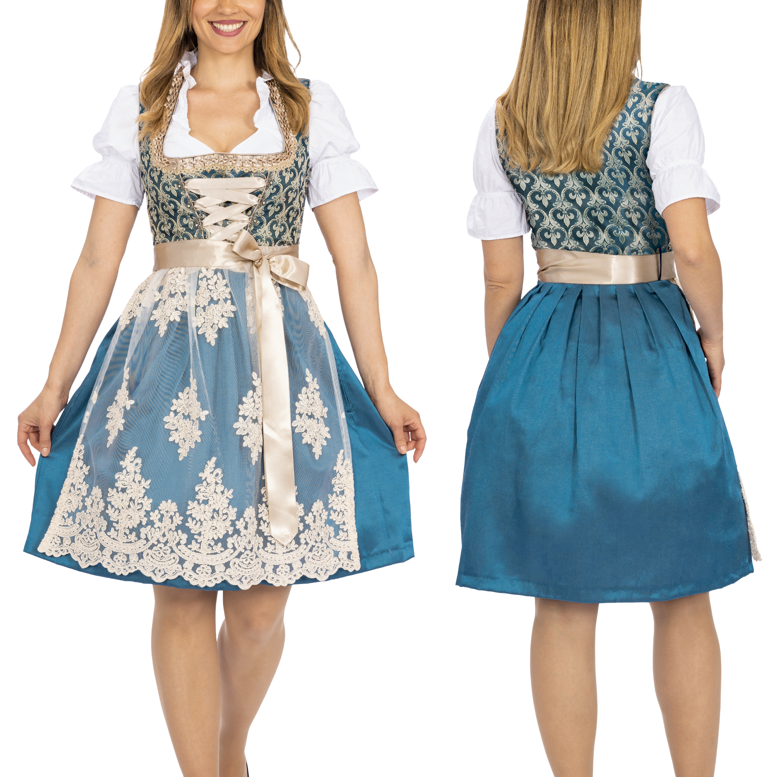 Bavaria Trachten Women's German Dirndl Dress Blue Gold S