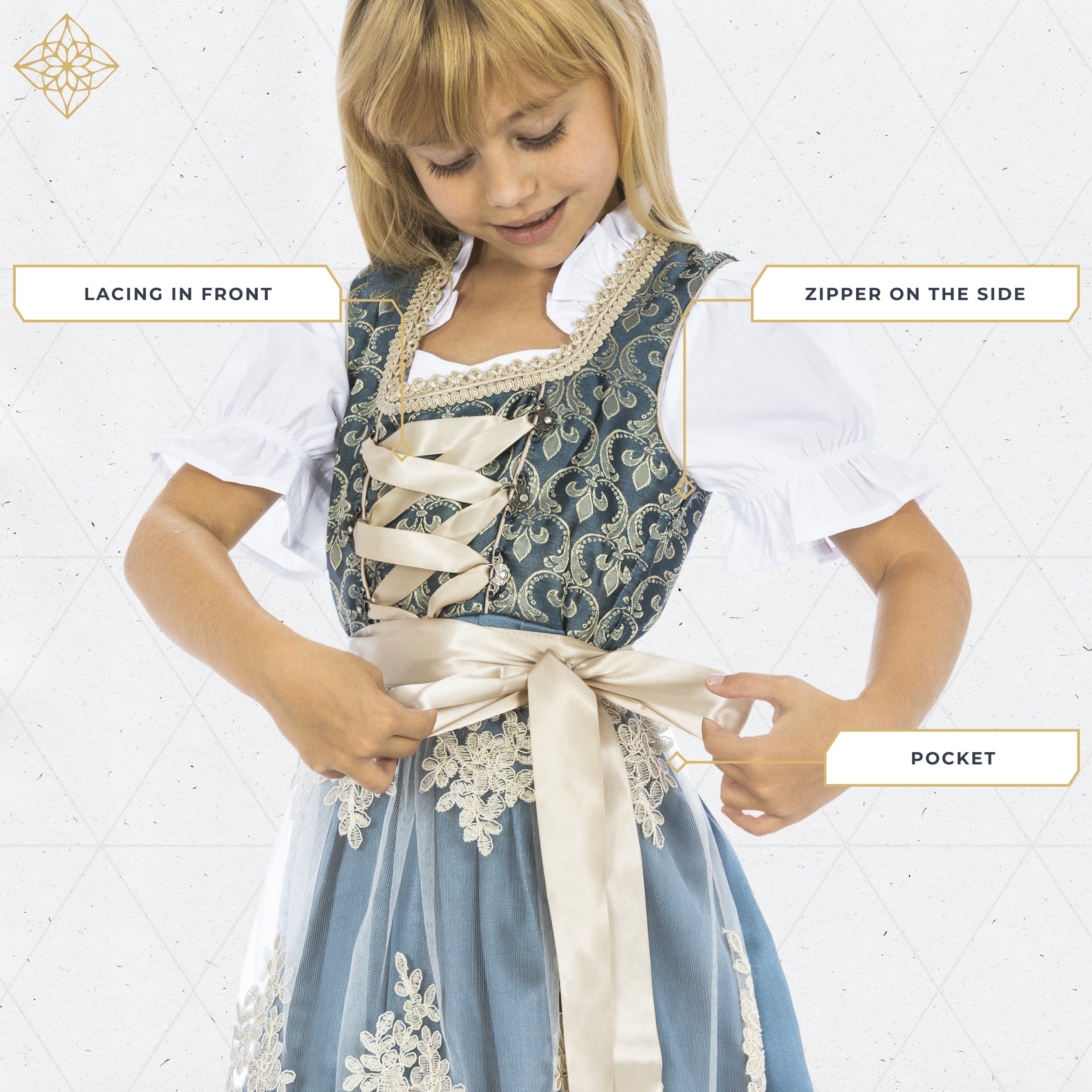 Bavaria Trachten BAVARIA TRACHTEN Dirndl Dress for Kids Blue Gold Oktoberfest