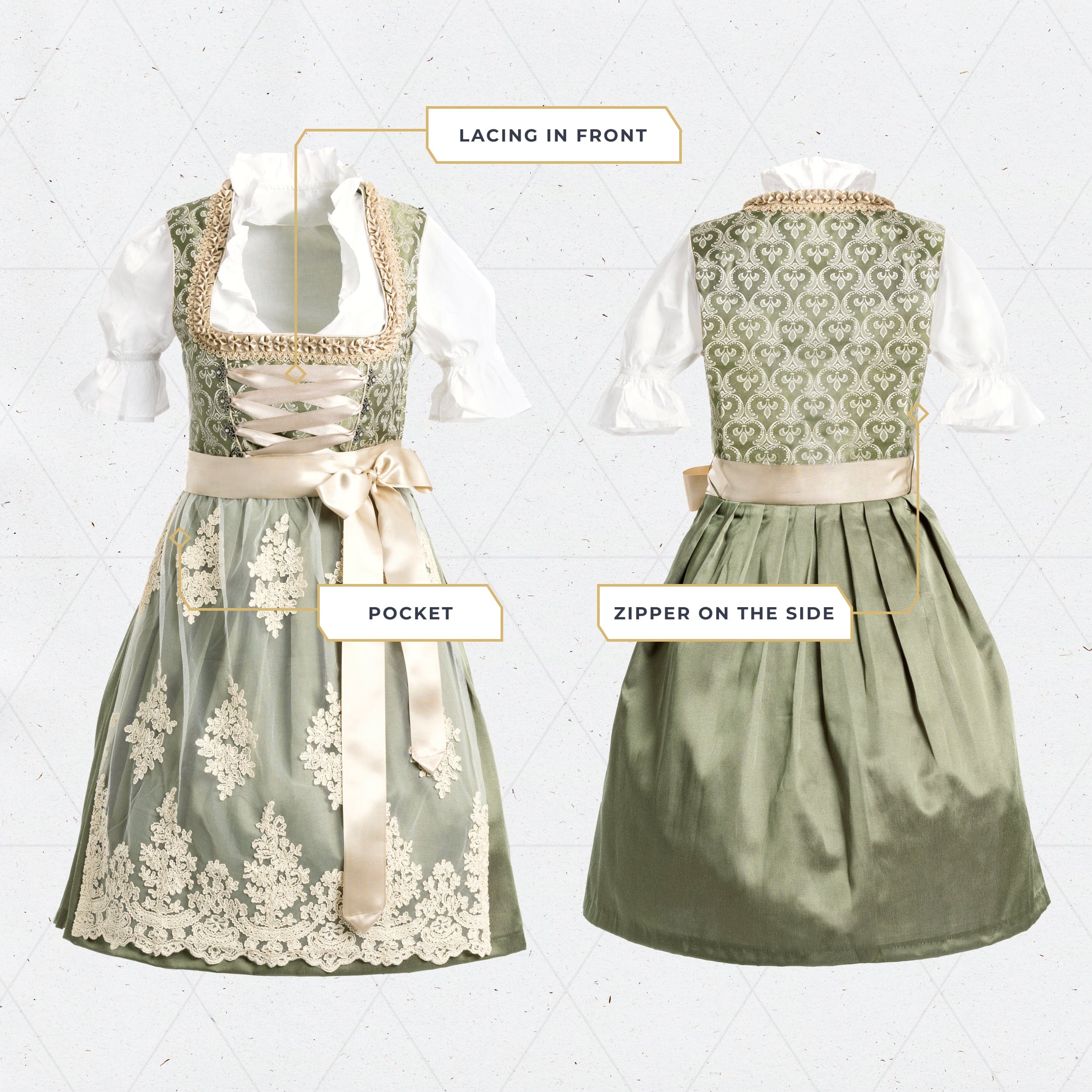 Bavaria Trachten BAVARIA TRACHTEN Women's German Dirndl Dress - Authentic Oktoberfest Attire - Green Gold Oktoberfest 