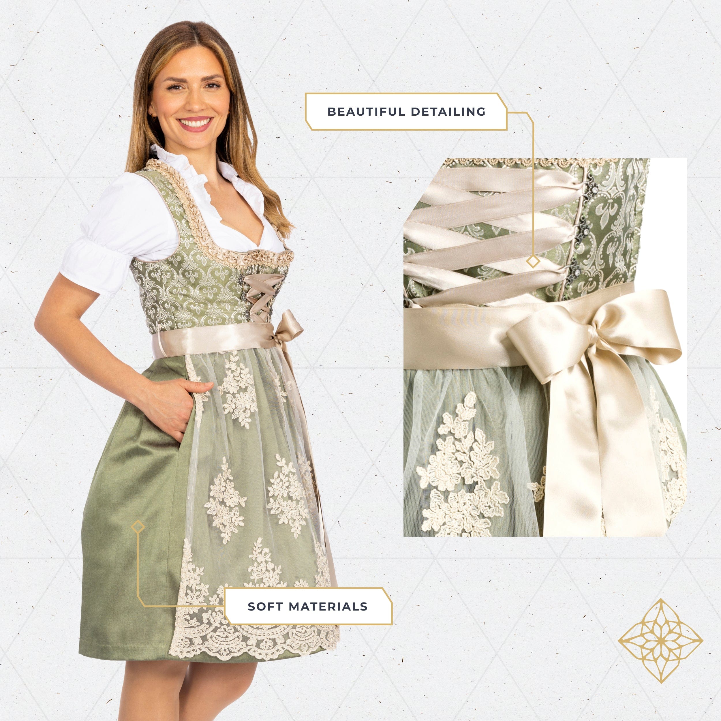 Bavaria Trachten BAVARIA TRACHTEN Women's German Dirndl Dress - Authentic Oktoberfest Attire - Green Gold Oktoberfest