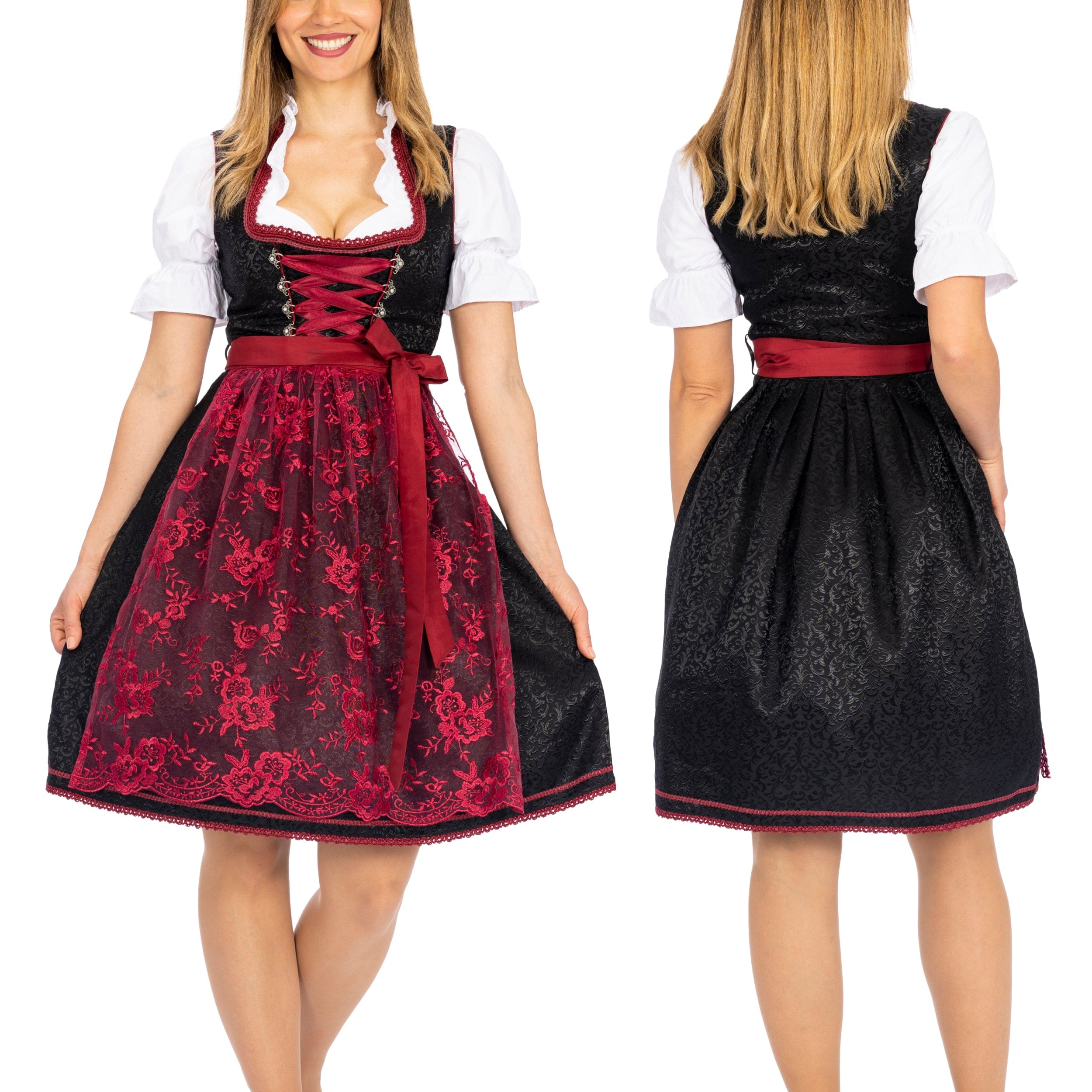Bavaria Trachten Women's German Dirndl Dress Black Red Oktoberfest