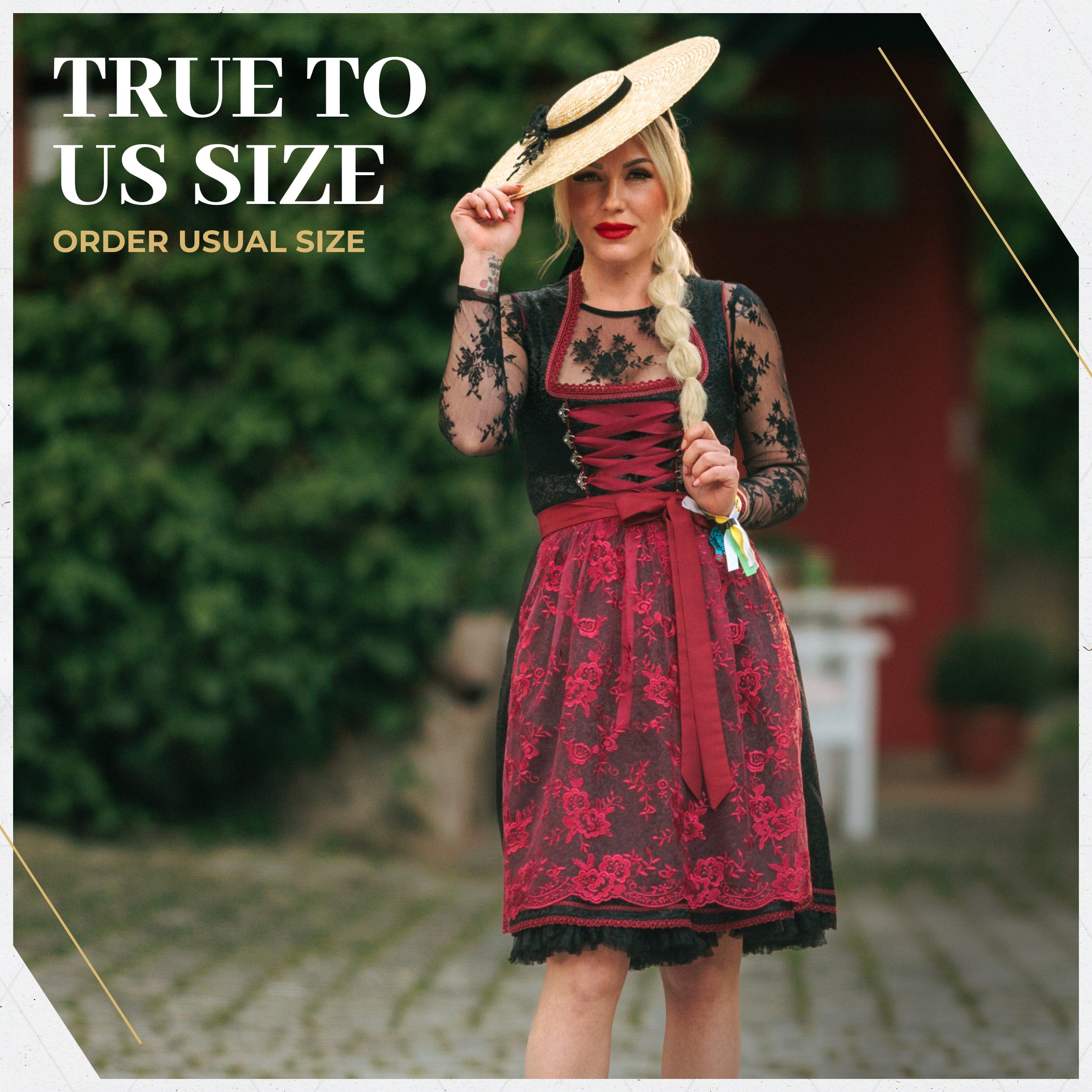 Bavaria Trachten Women's German Dirndl Dress Black Red Oktoberfest
