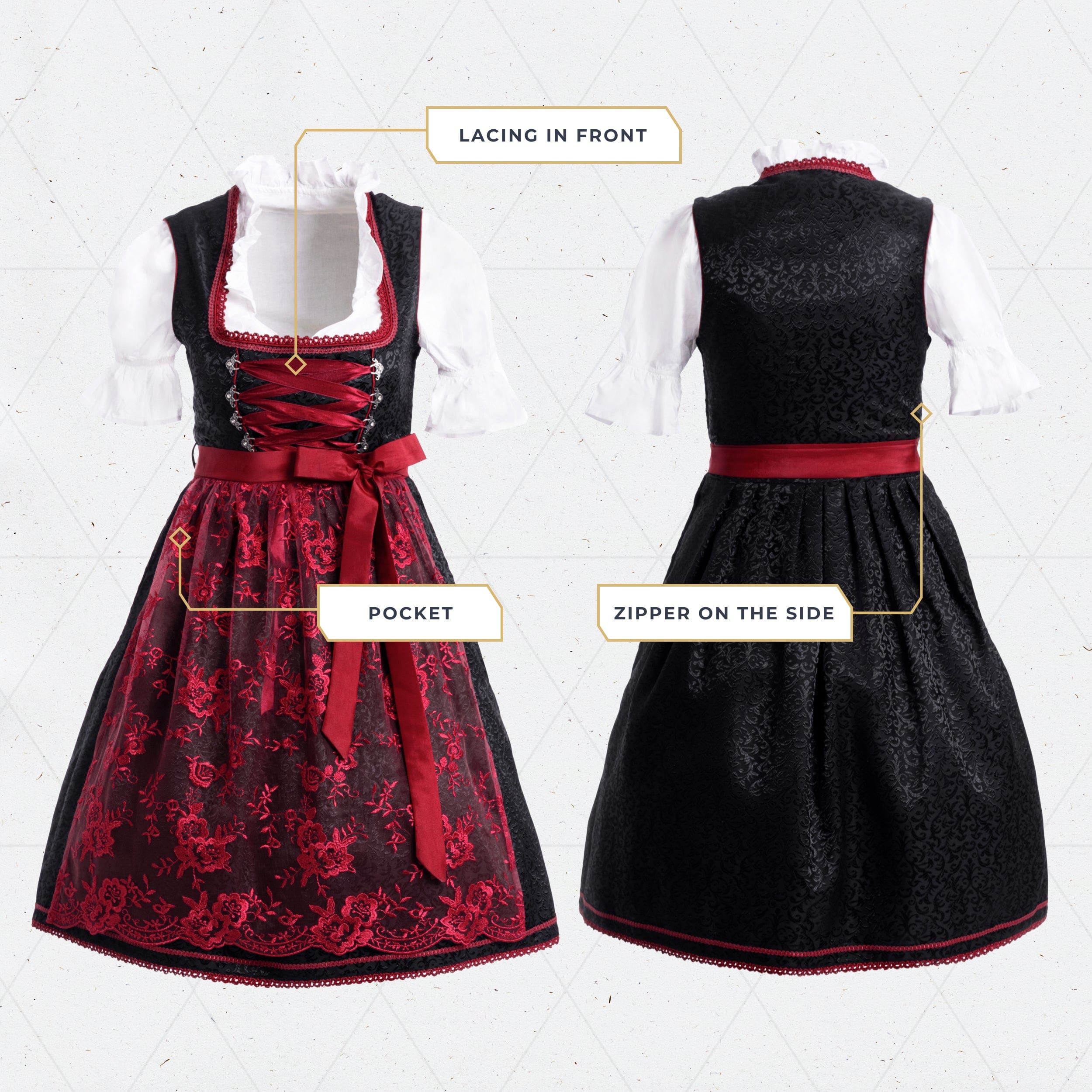 Bavaria Trachten Women's German Dirndl Dress Black Red Oktoberfest