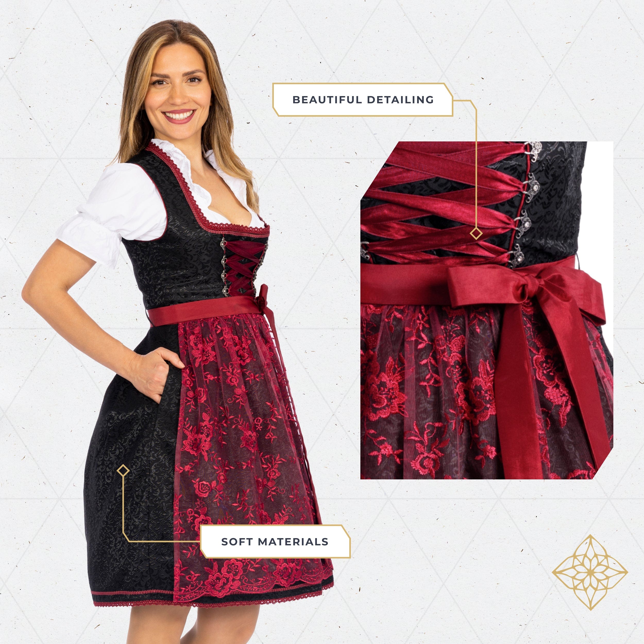 Bavaria Trachten Women's German Dirndl Dress Black Red Oktoberfest