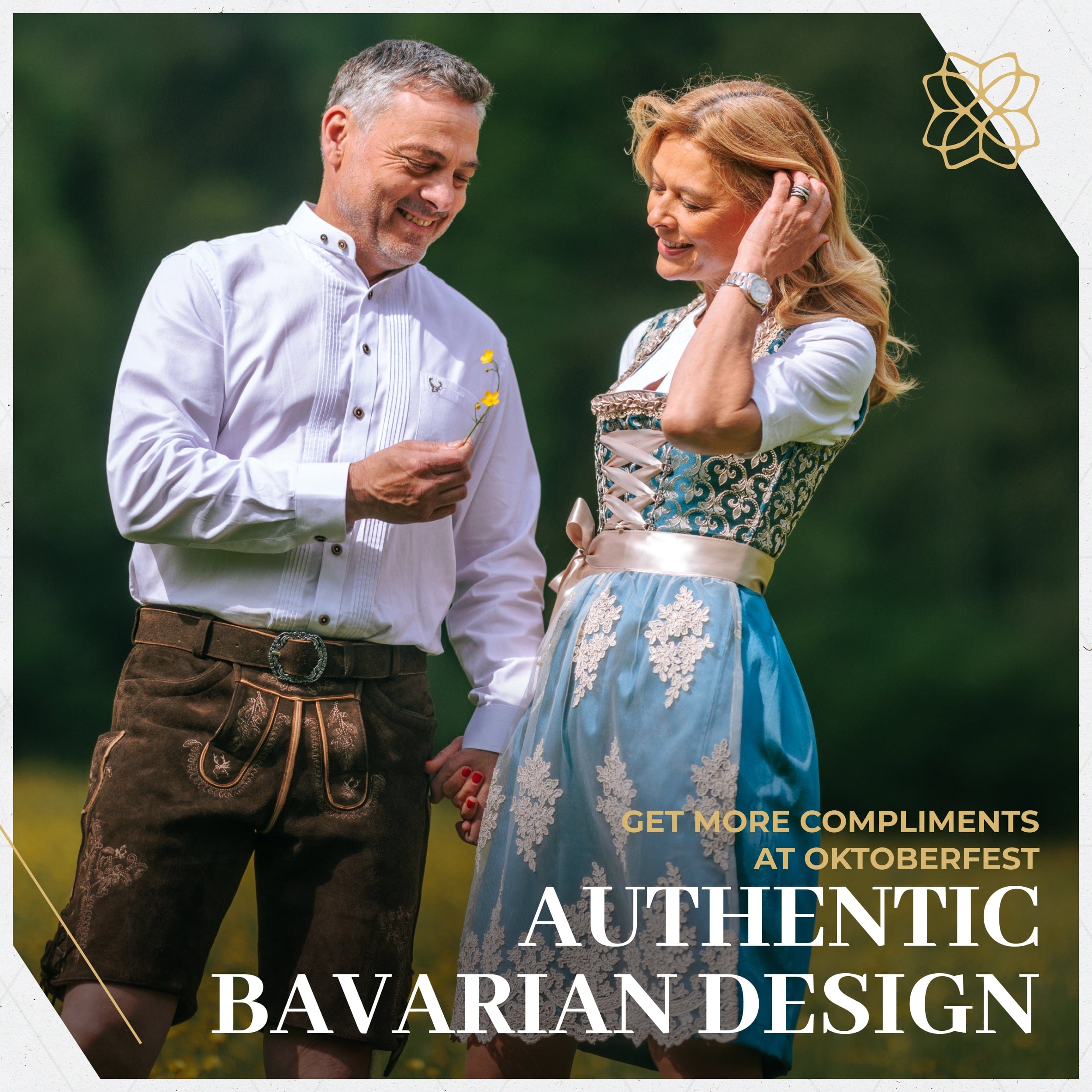Bavaria Trachten Women's German Dirndl Dress Blue Gold Oktoberfest