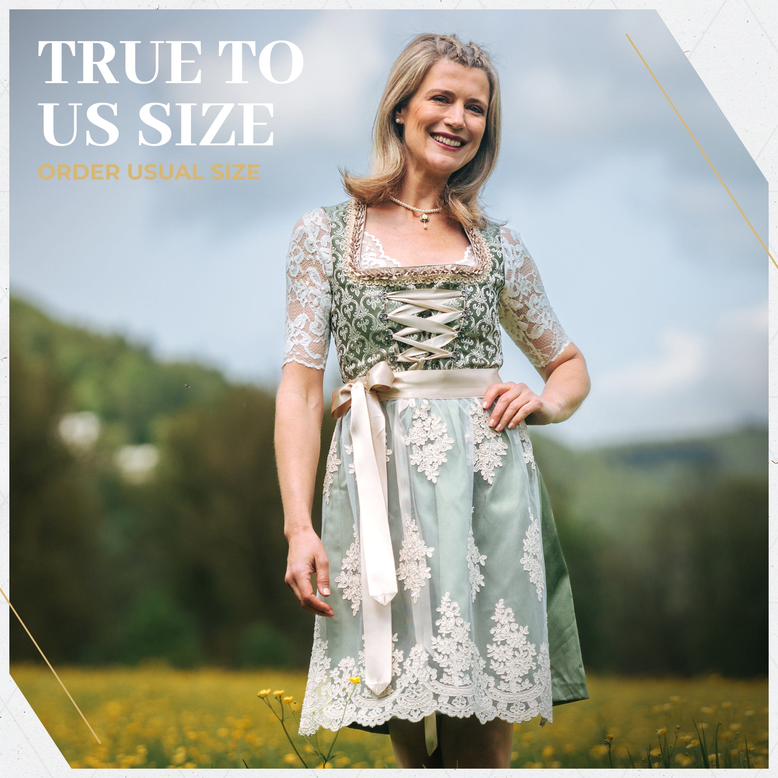 Bavaria Trachten Women's German Dirndl Dress Green Gold Oktoberfest