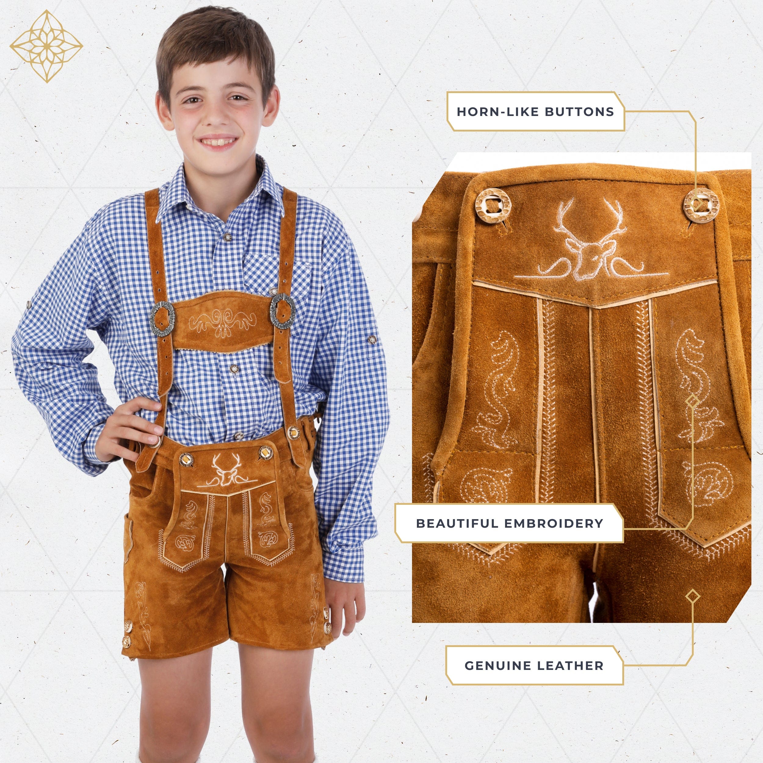 Bavaria Trachten Lederhosen Kids Light Brown Oktoberfest