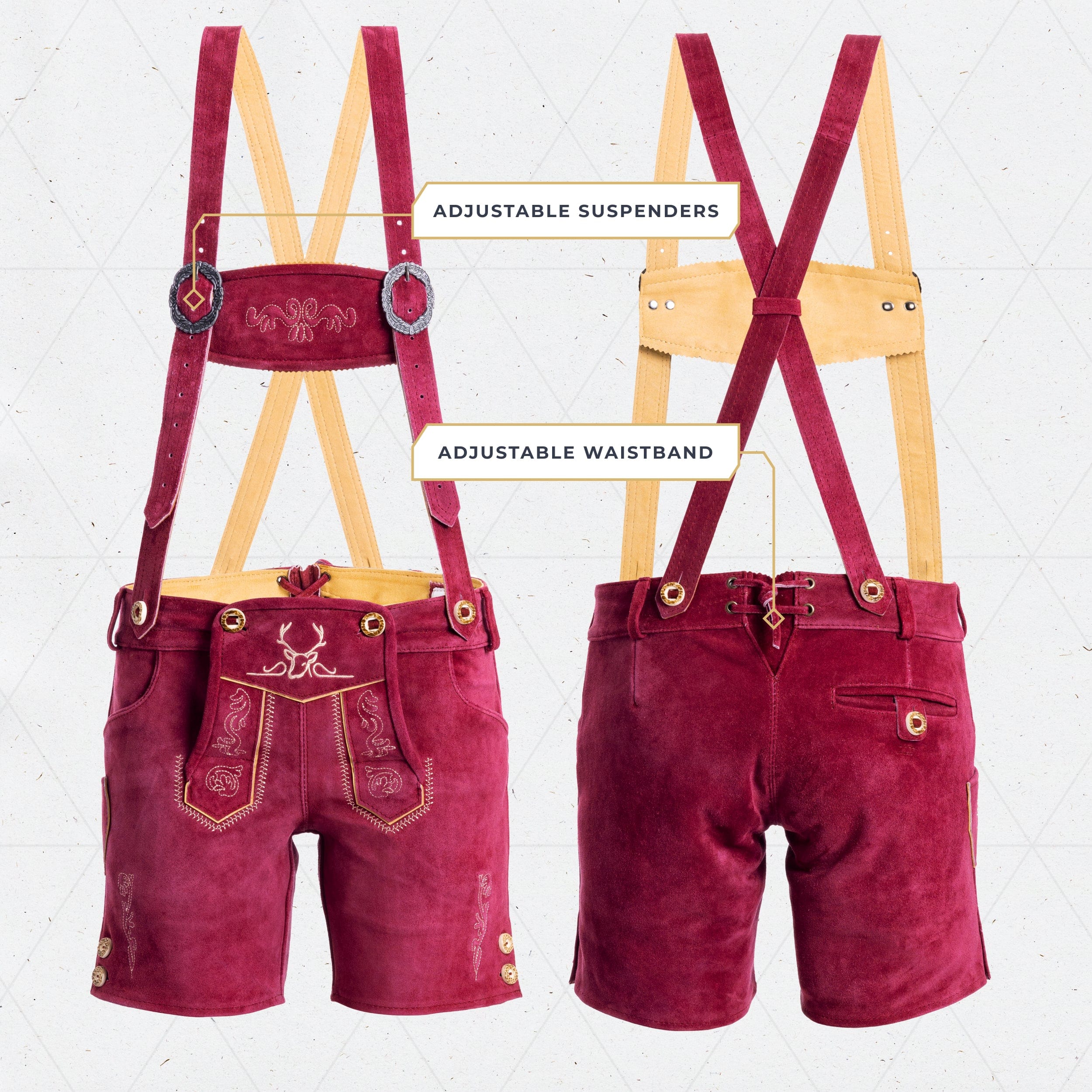 Bavaria Trachten Lederhosen Women Short Pants Cherry Red Oktoberfest