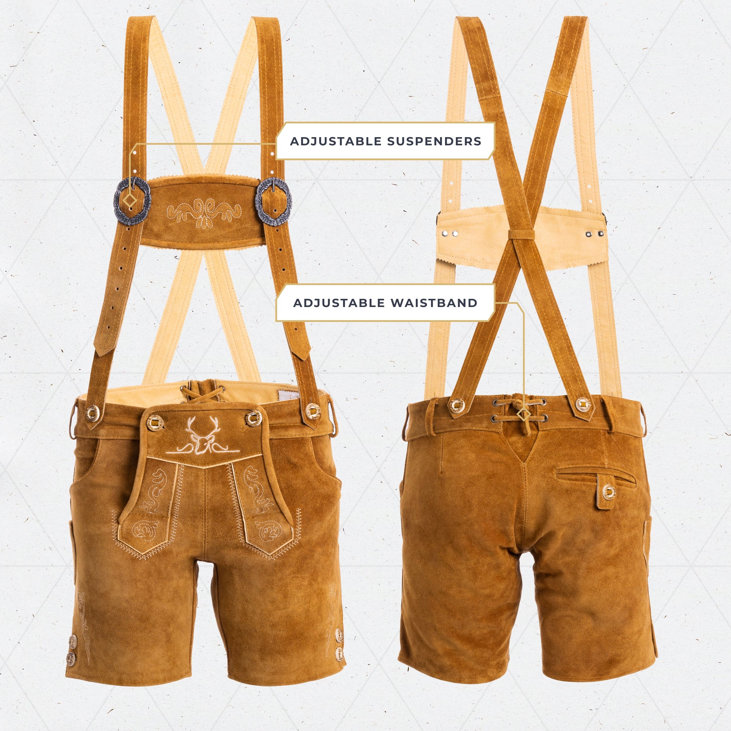 Bavaria Trachten Lederhosen Women Short Pants Light Brown Oktoberfest