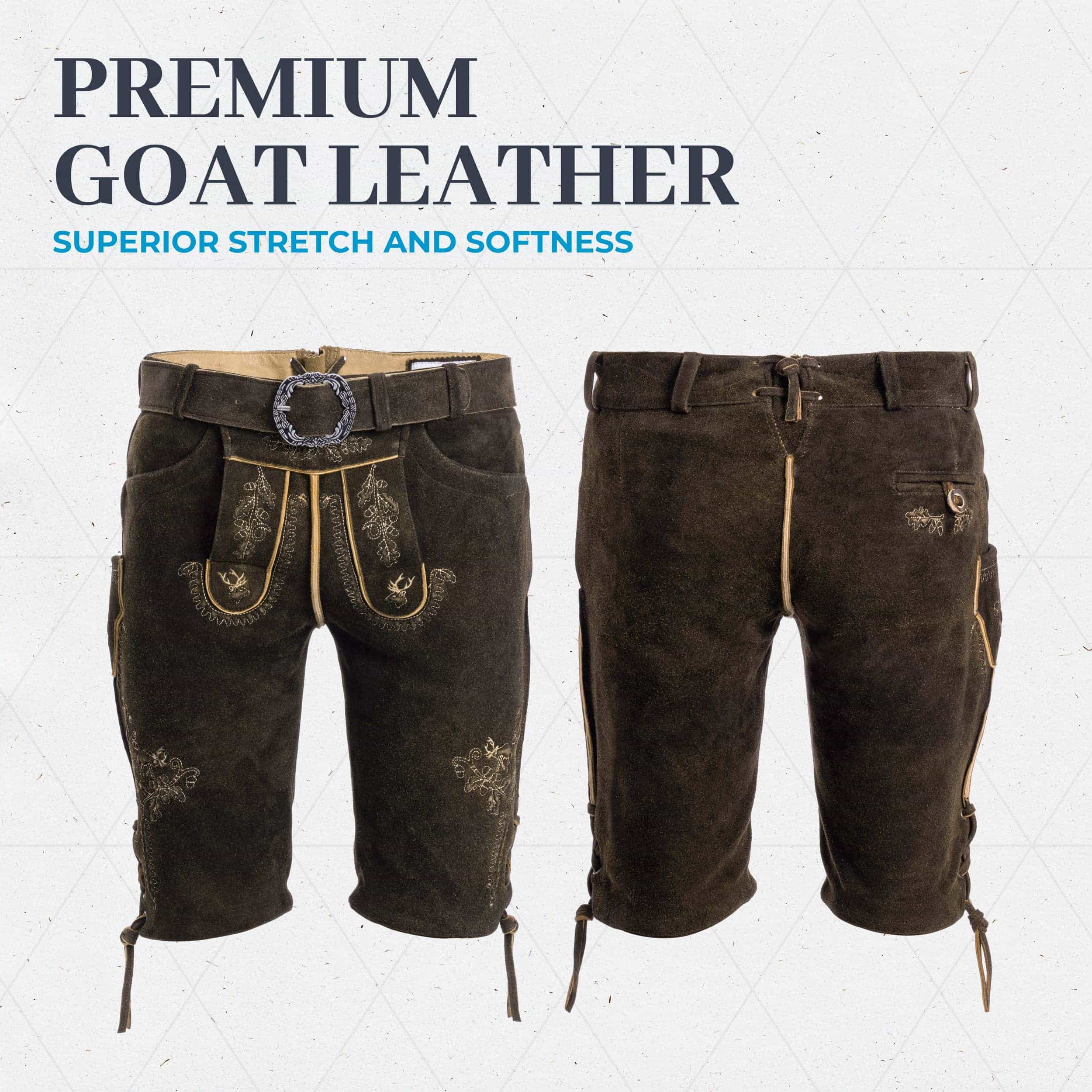 Bavaria Trachten Goat Lederhosen Men Short Dark Oktoberfest