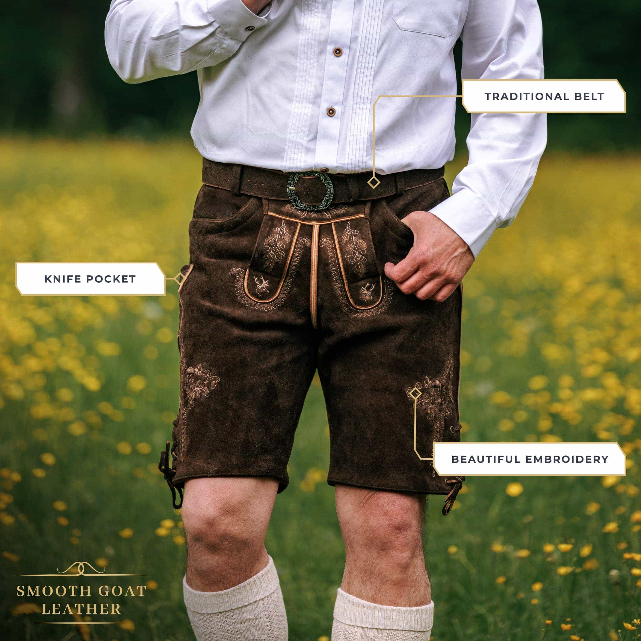 Bavaria Trachten Goat Lederhosen Men Short Dark Oktoberfest
