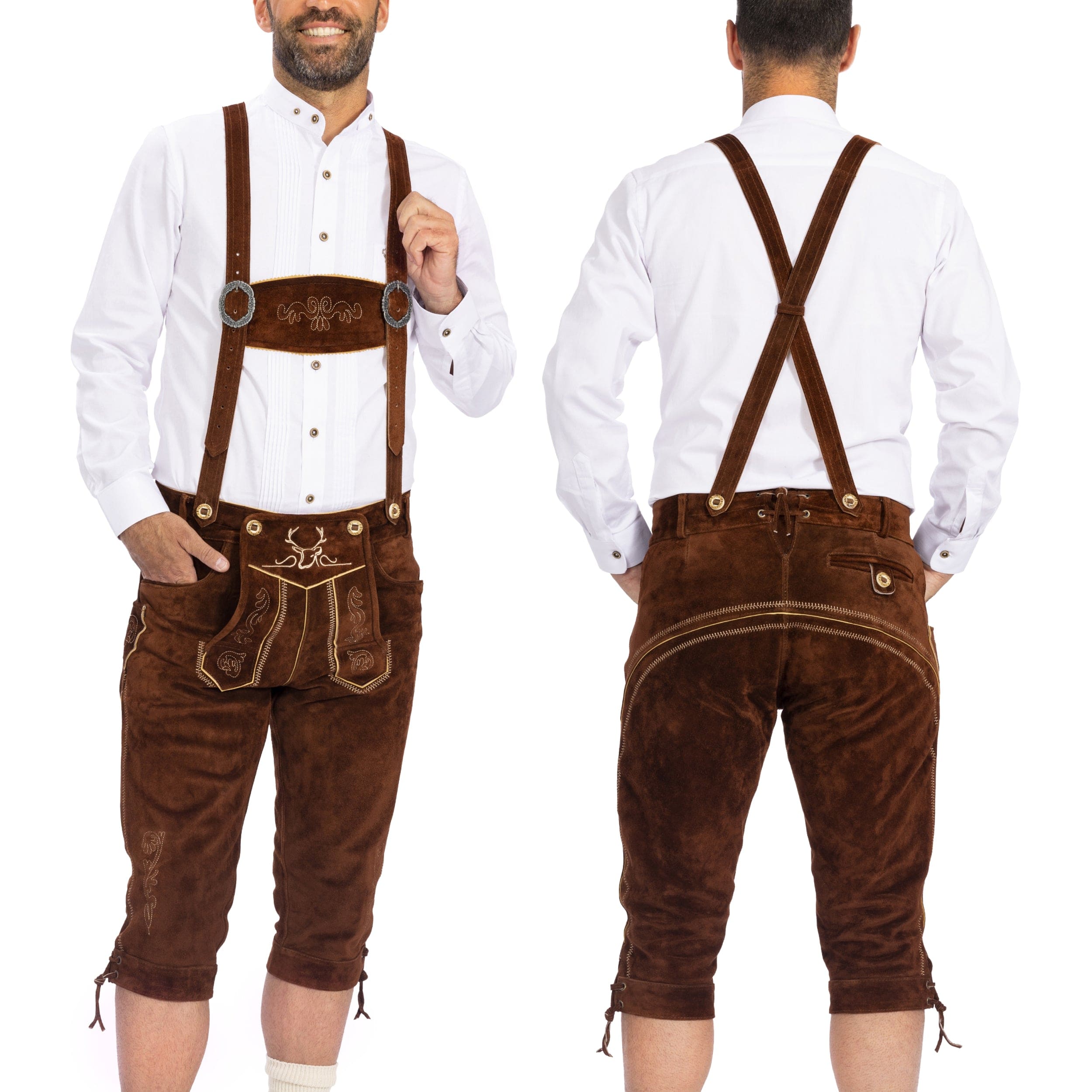 Bavaria Trachten Lederhosen Men Kneebound Dark Brown Oktoberfest 