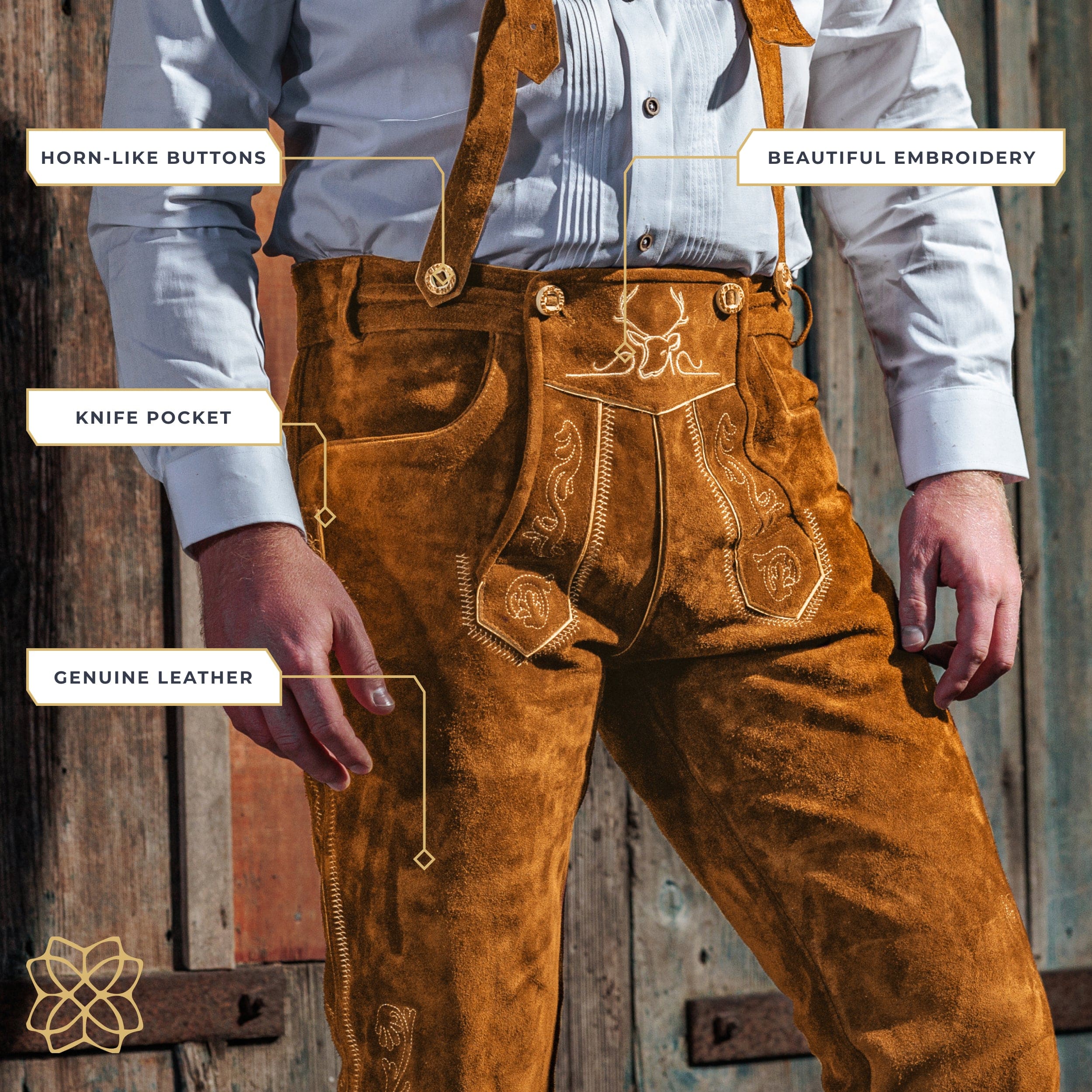 Bavaria Trachten Lederhosen Men Kneebound Light Brown Oktoberfest