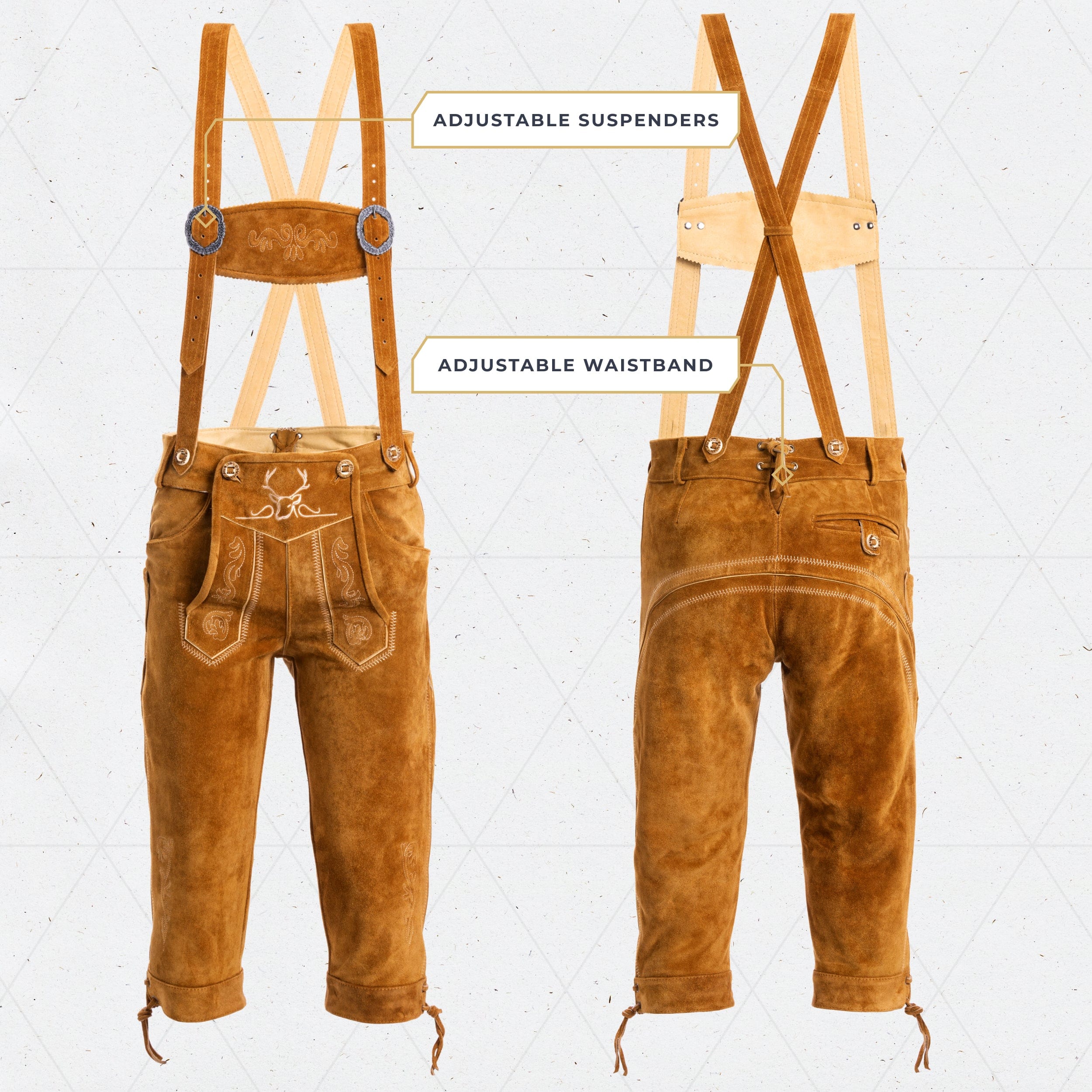 Bavaria Trachten Lederhosen Men Kneebound Light Brown Oktoberfest