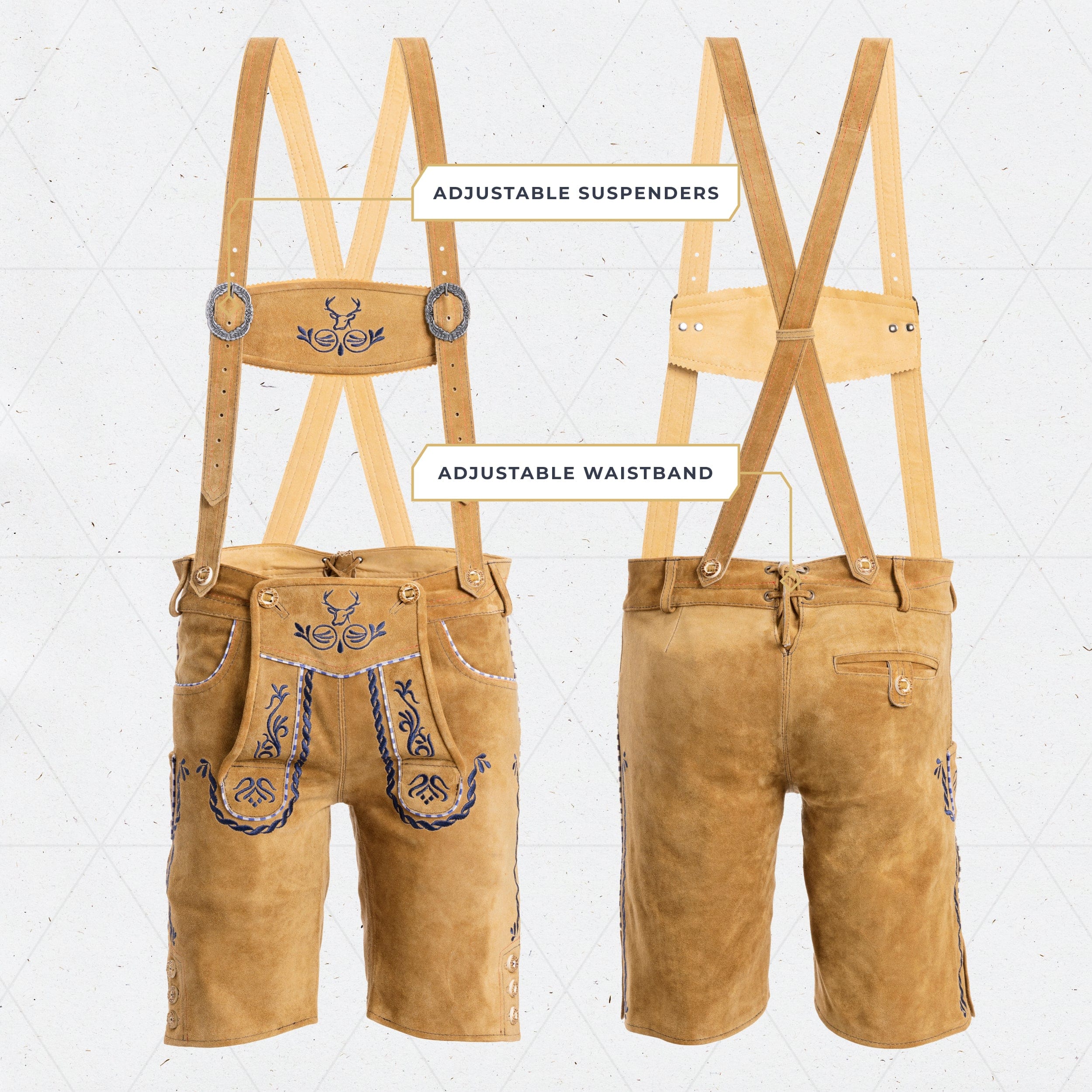 Bavaria Trachten Lederhosen Men Short Antique Sand Blue Oktoberfest