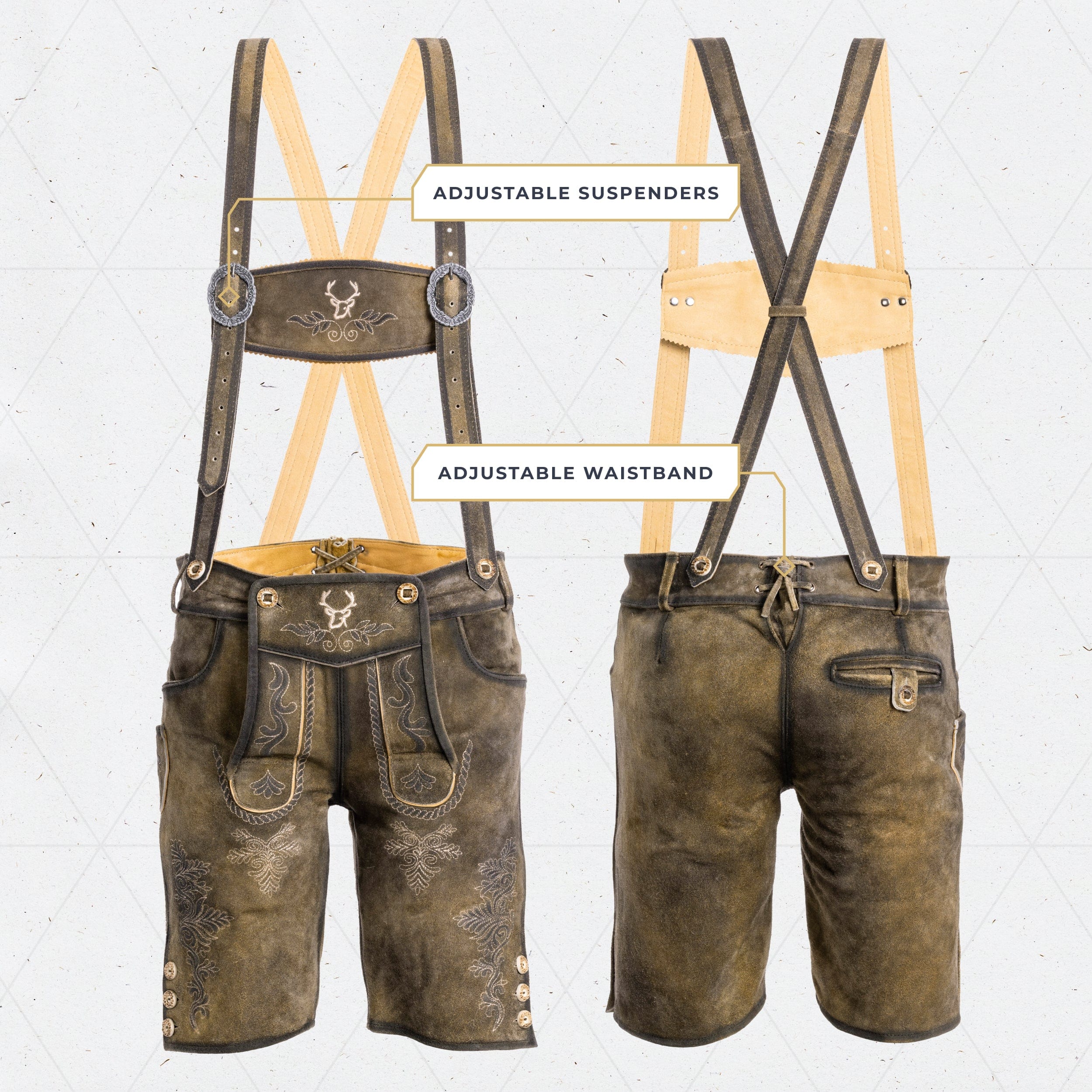 Bavaria Trachten Lederhosen Men Short Antique Waxed Brown Oktoberfest