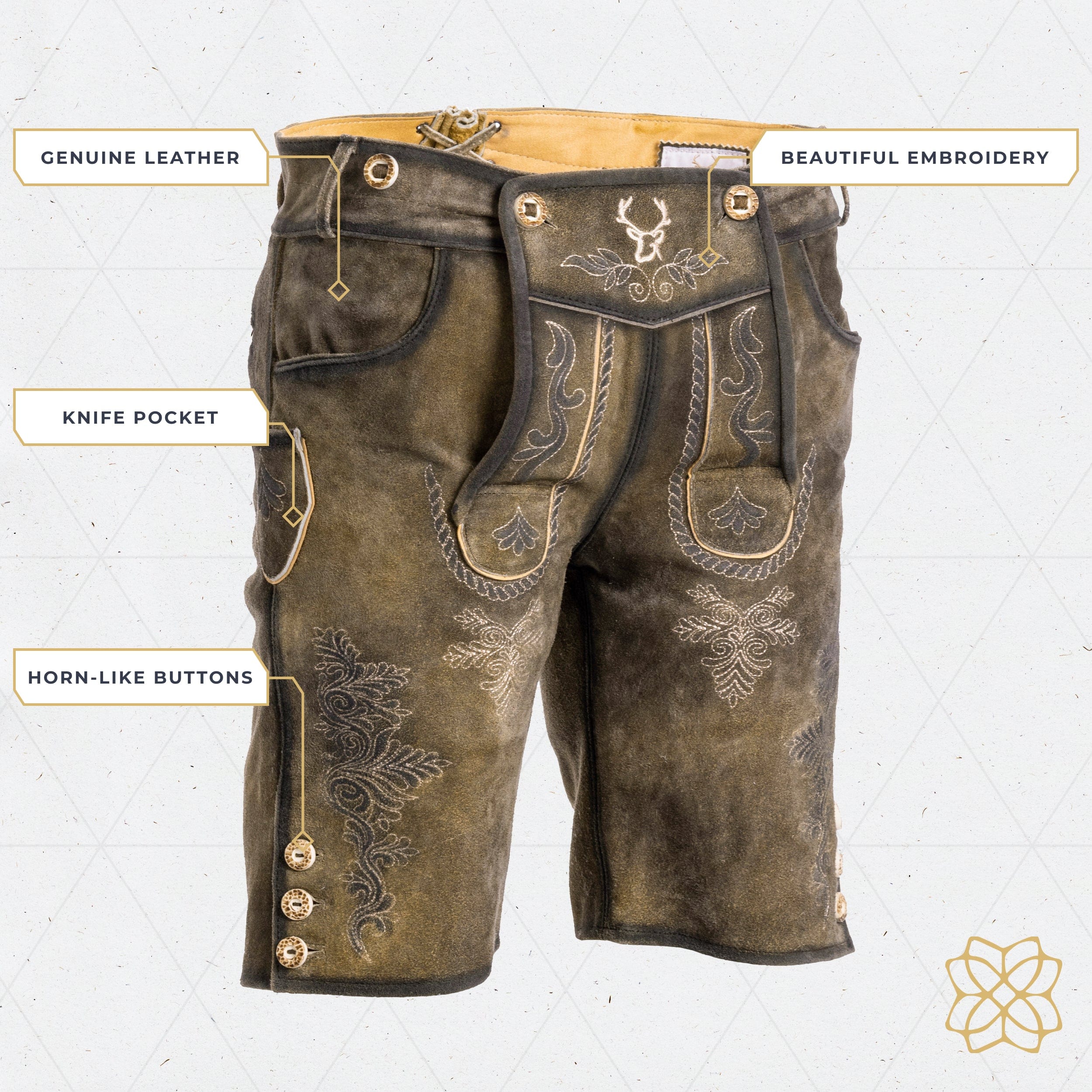 Bavaria Trachten Lederhosen Men Short Antique Waxed Brown Oktoberfest