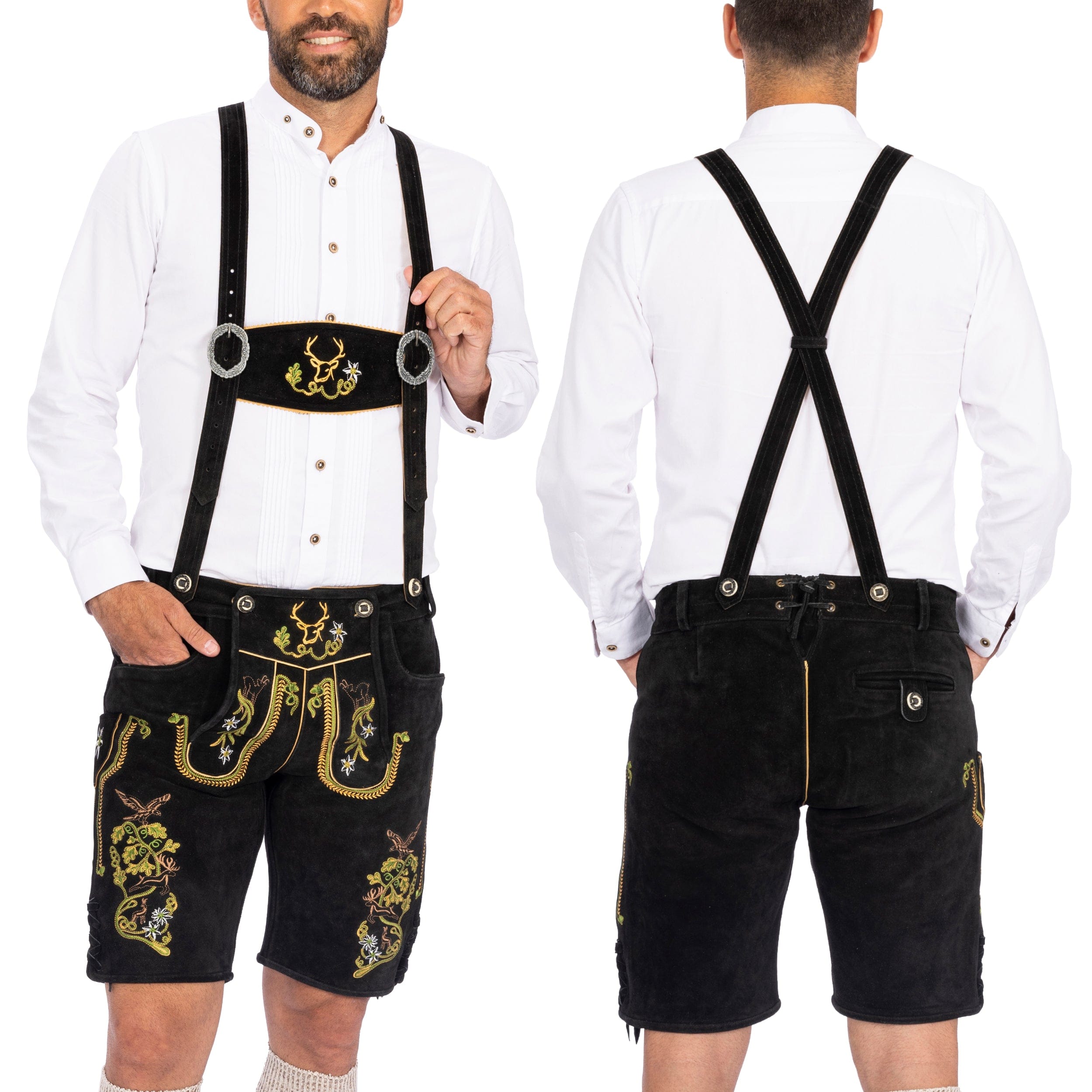 Bavaria Trachten Lederhosen Men Short Black Royal Oktoberfest