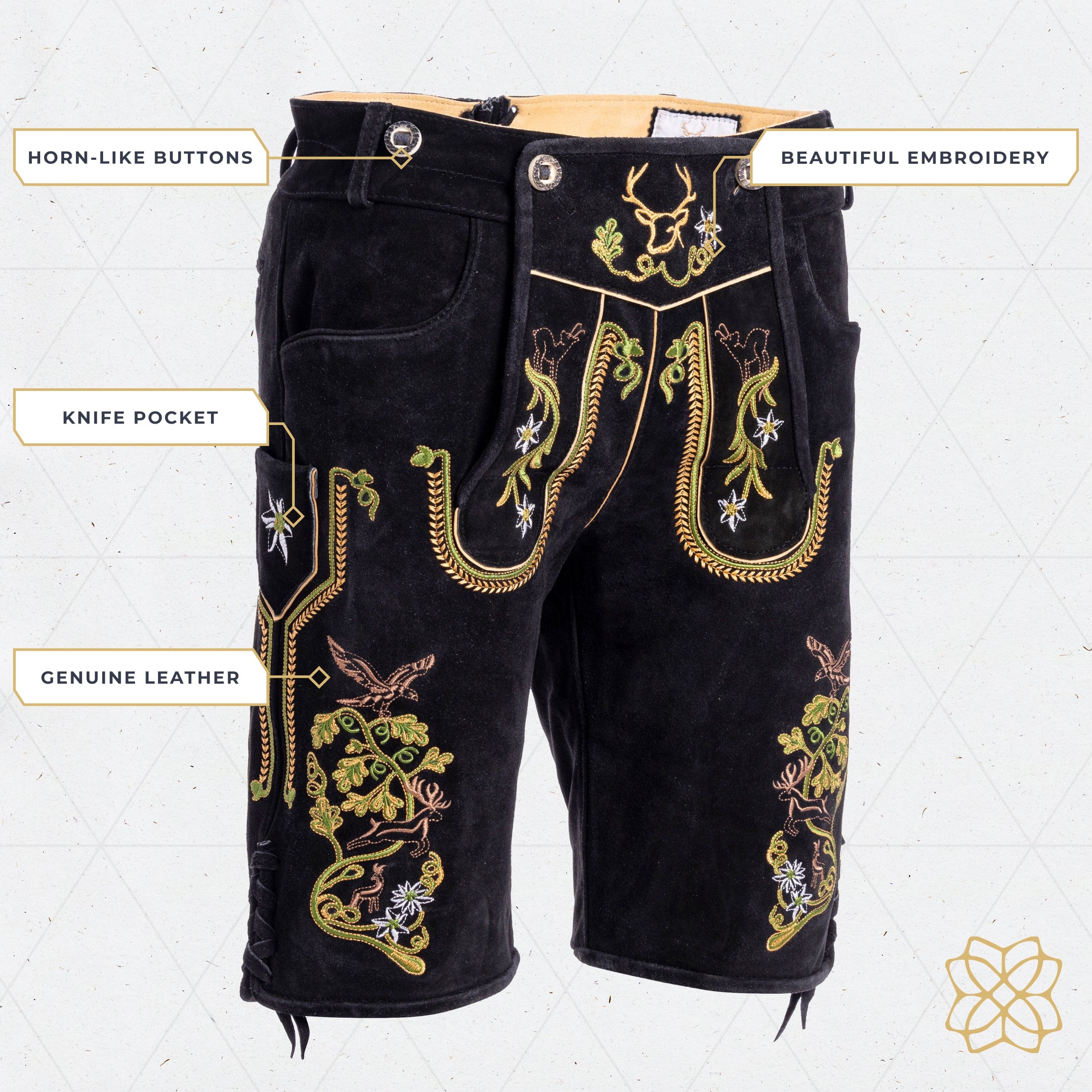 Bavaria Trachten Lederhosen Men Short Black Royal Oktoberfest