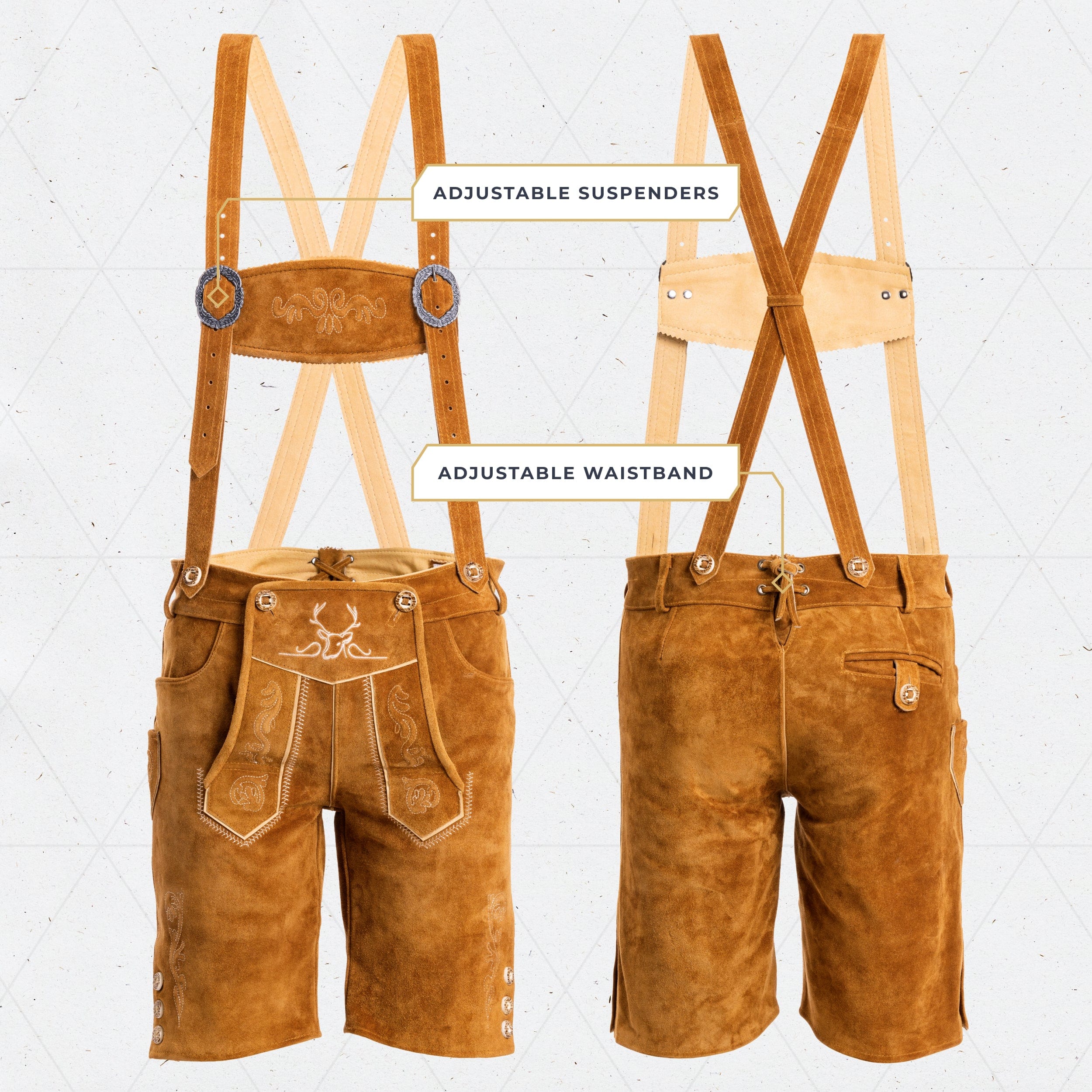Bavaria Trachten Lederhosen Men Short Light Brown Oktoberfest