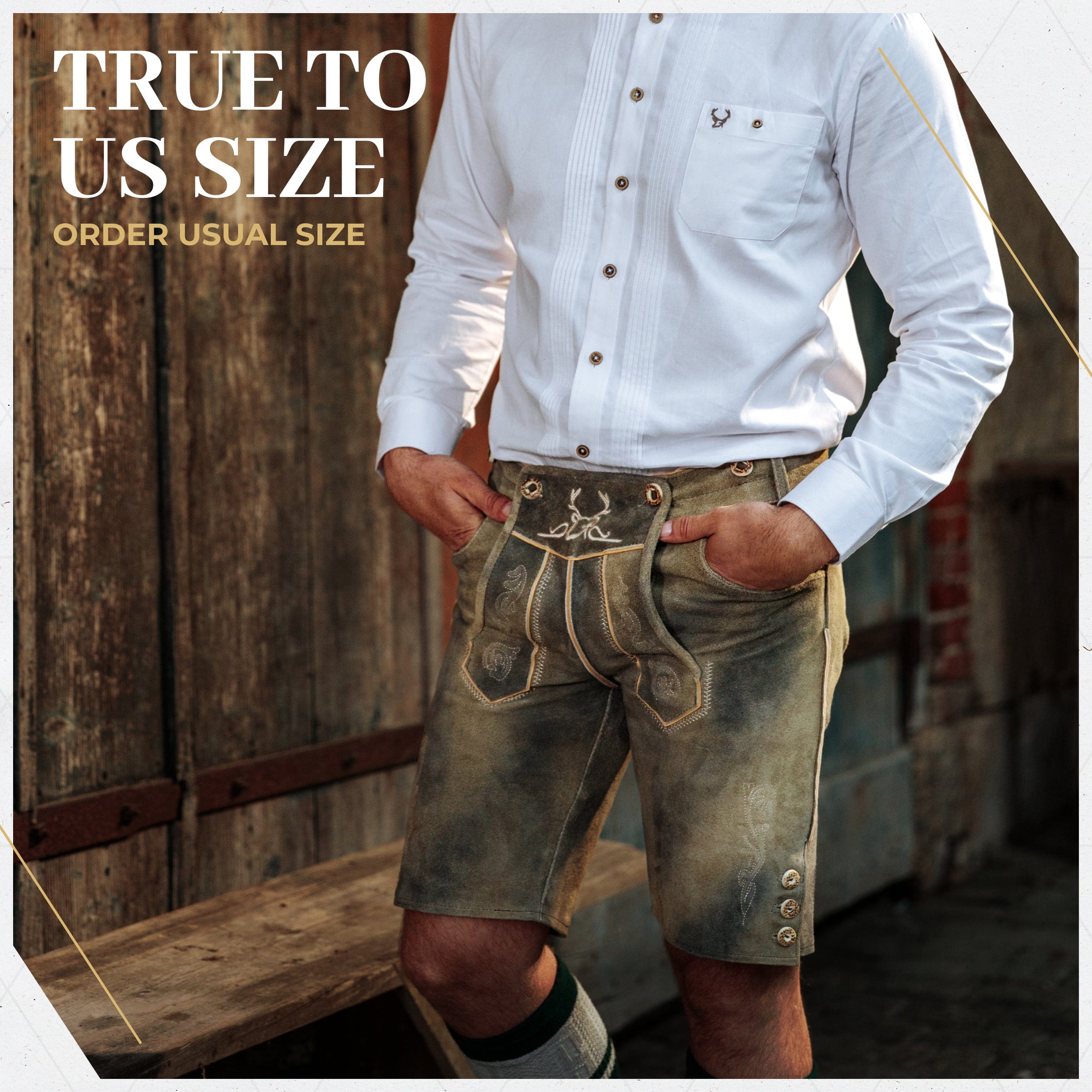 Bavaria Trachten Lederhosen Men Short Mushroom Brown Oktoberfest
