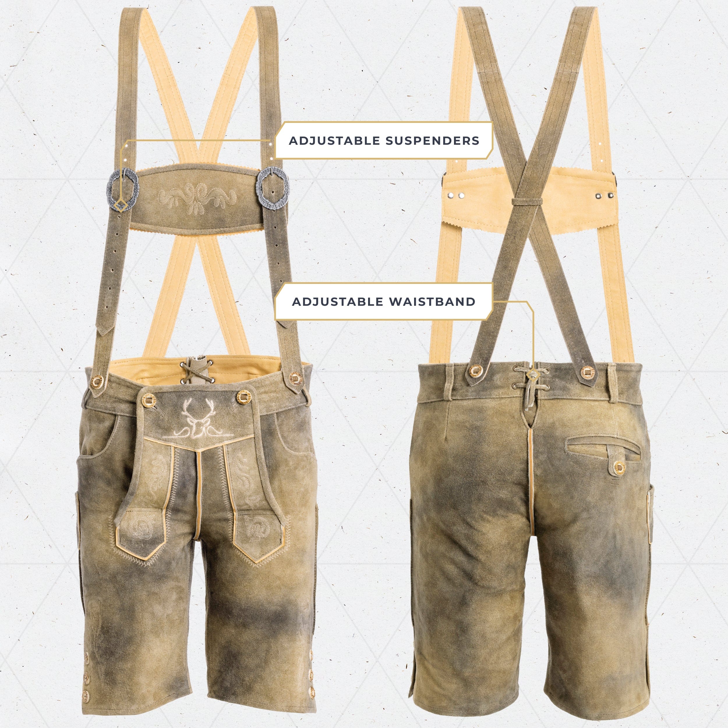 Bavaria Trachten Lederhosen Men Short Mushroom Brown Oktoberfest