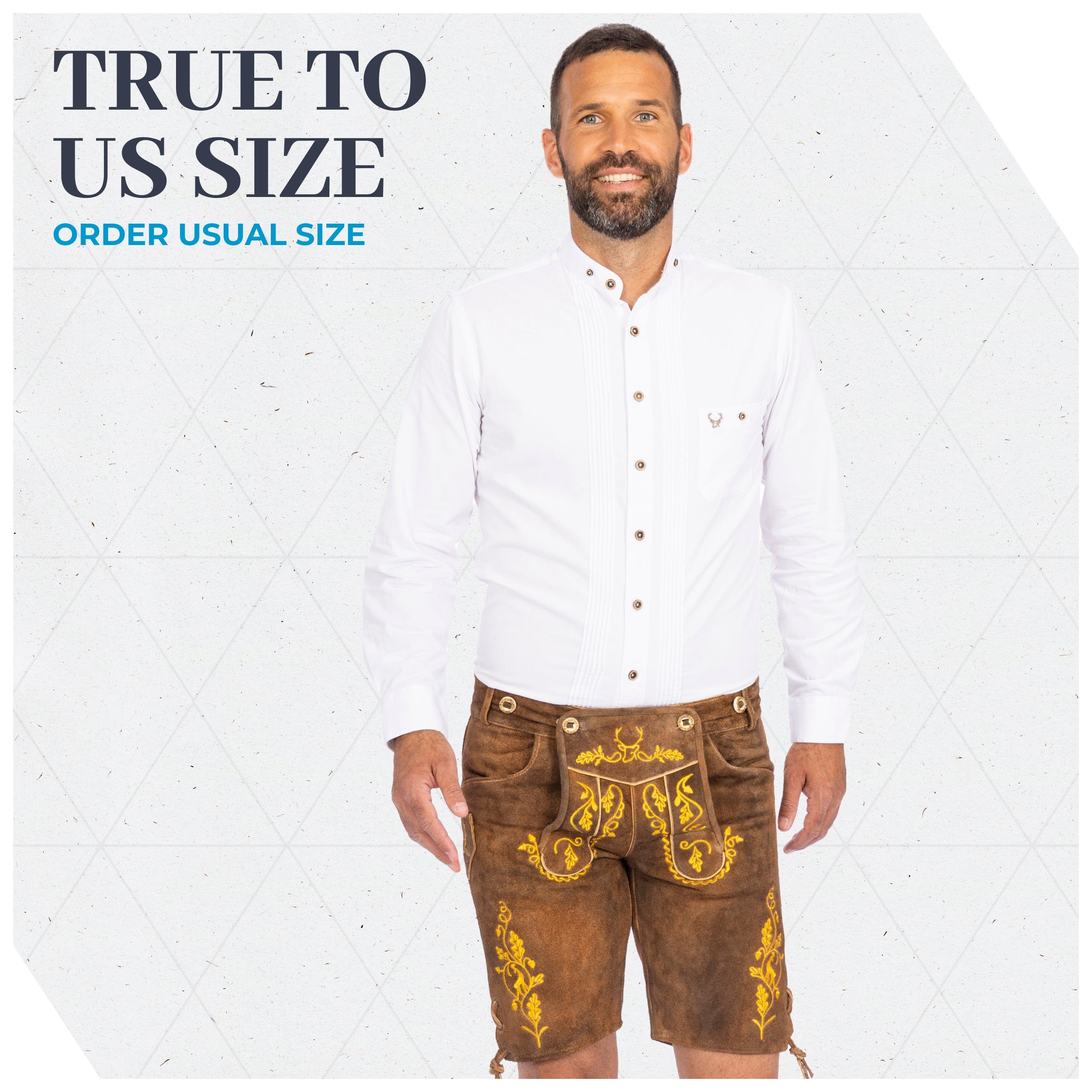 Bavaria Trachten Lederhosen Men Short Olive Yellow Oktoberfest