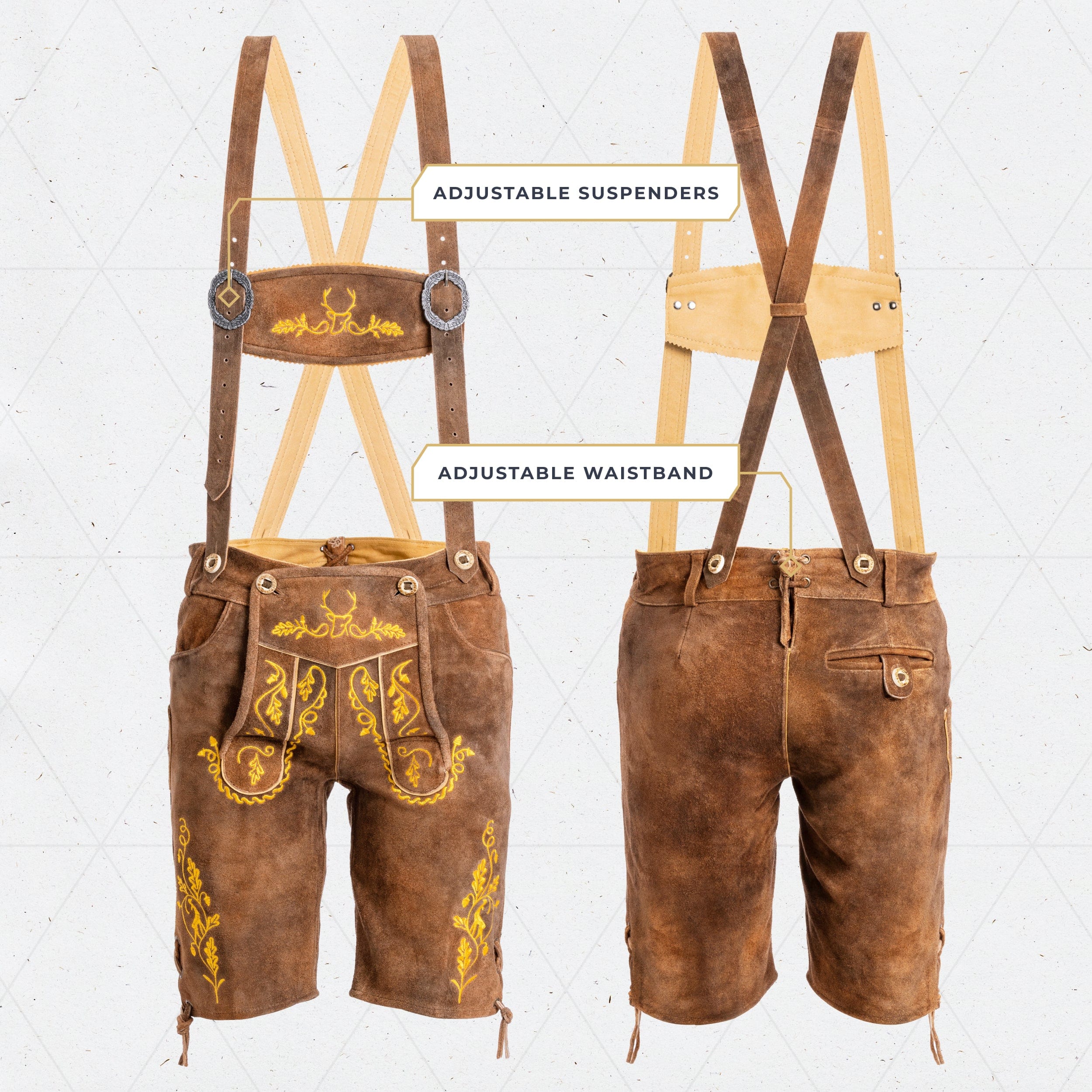 Bavaria Trachten Lederhosen Men Short Olive Yellow Oktoberfest