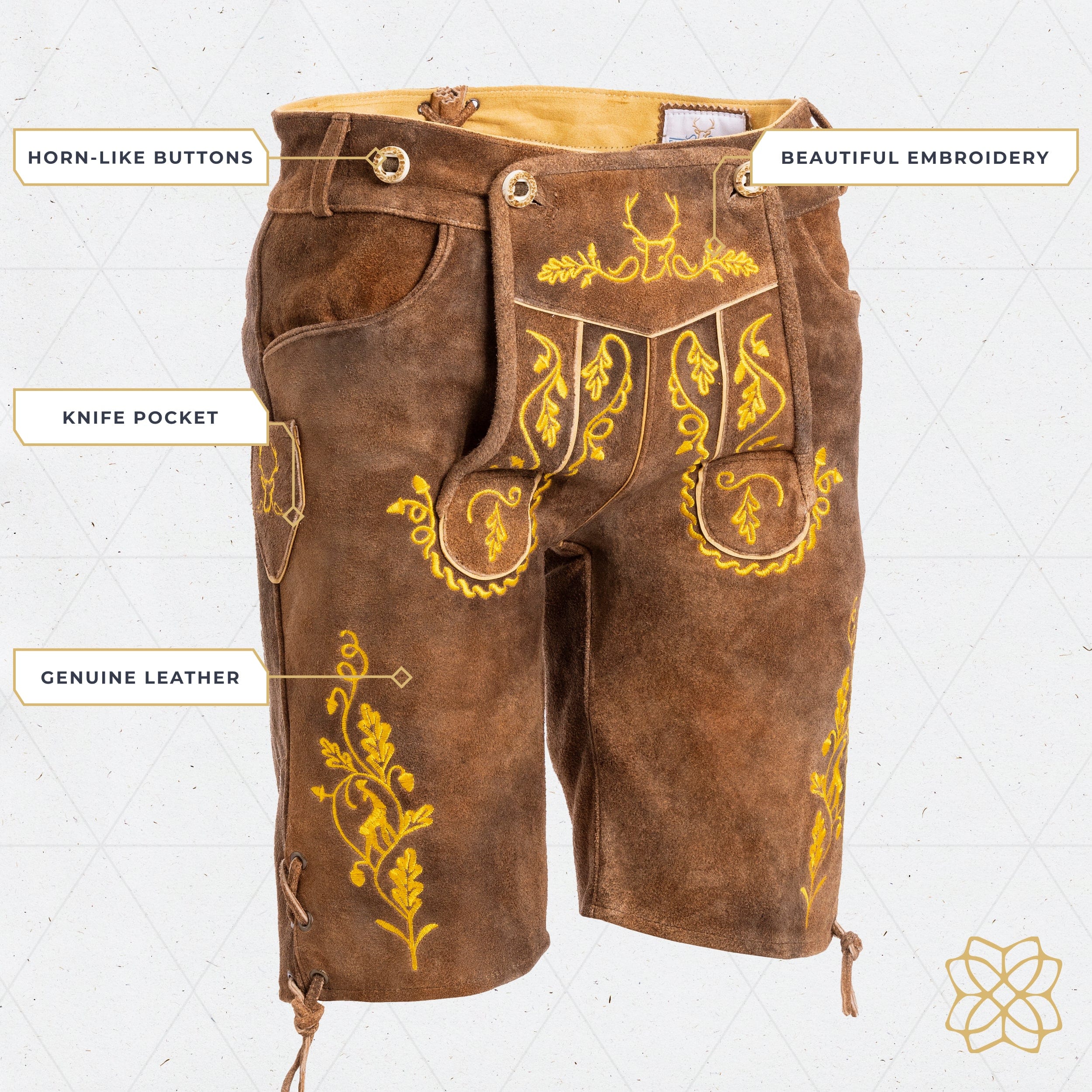 Bavaria Trachten Lederhosen Men Short Olive Yellow Oktoberfest