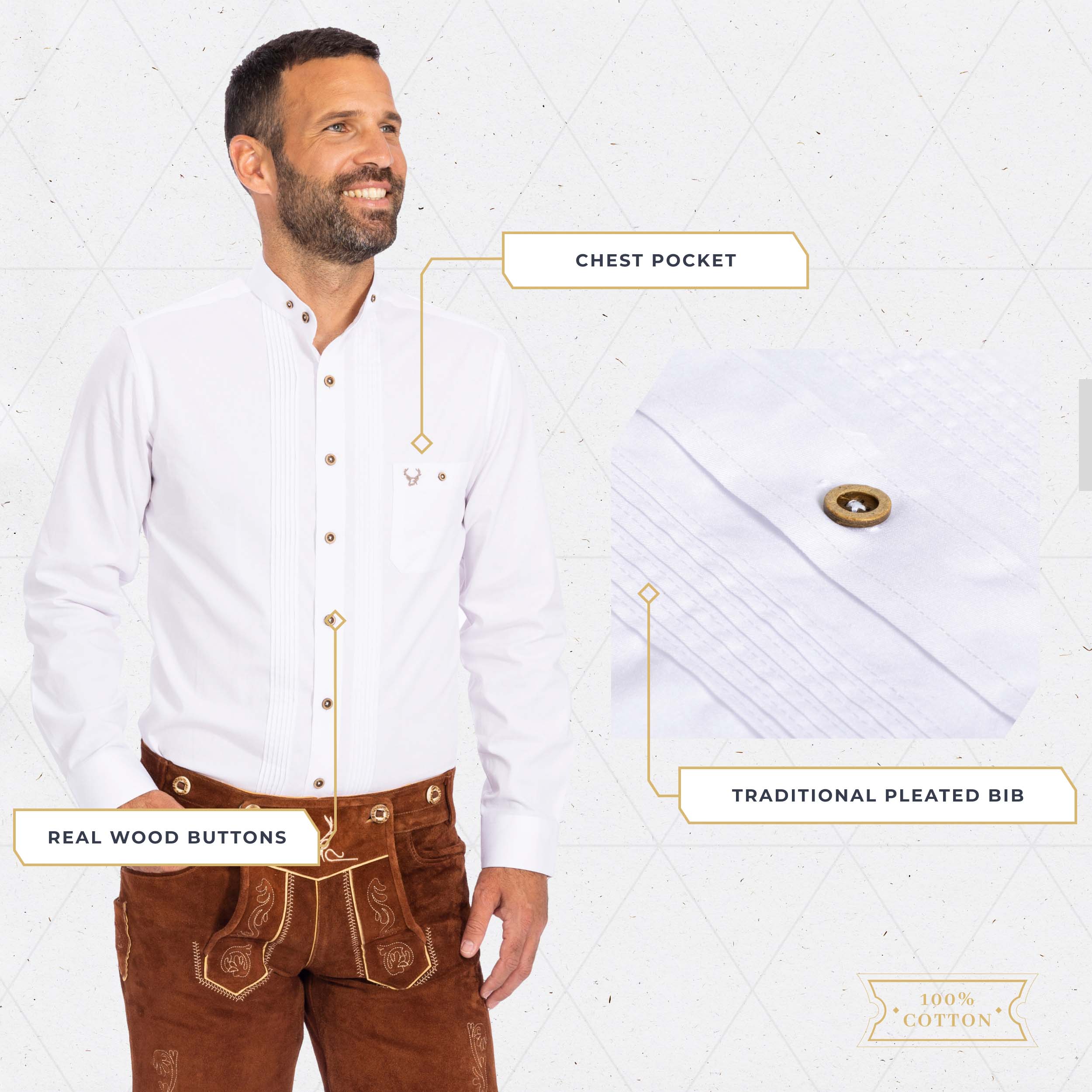 Bavaria Trachten Shirt Men Tracht White Oktoberfest