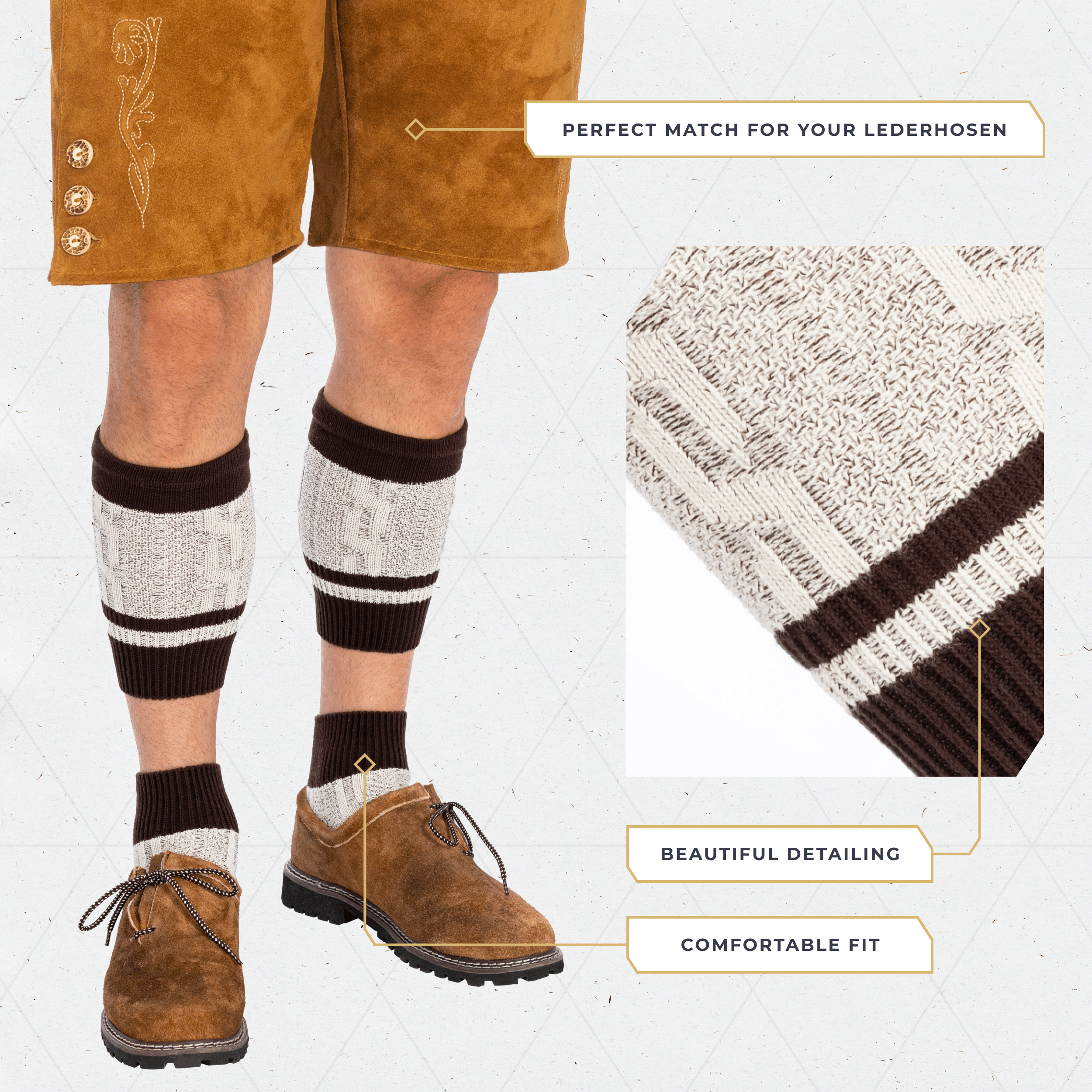 Bavaria Trachten Socks Men Loferl Brown Heather White Oktoberfest