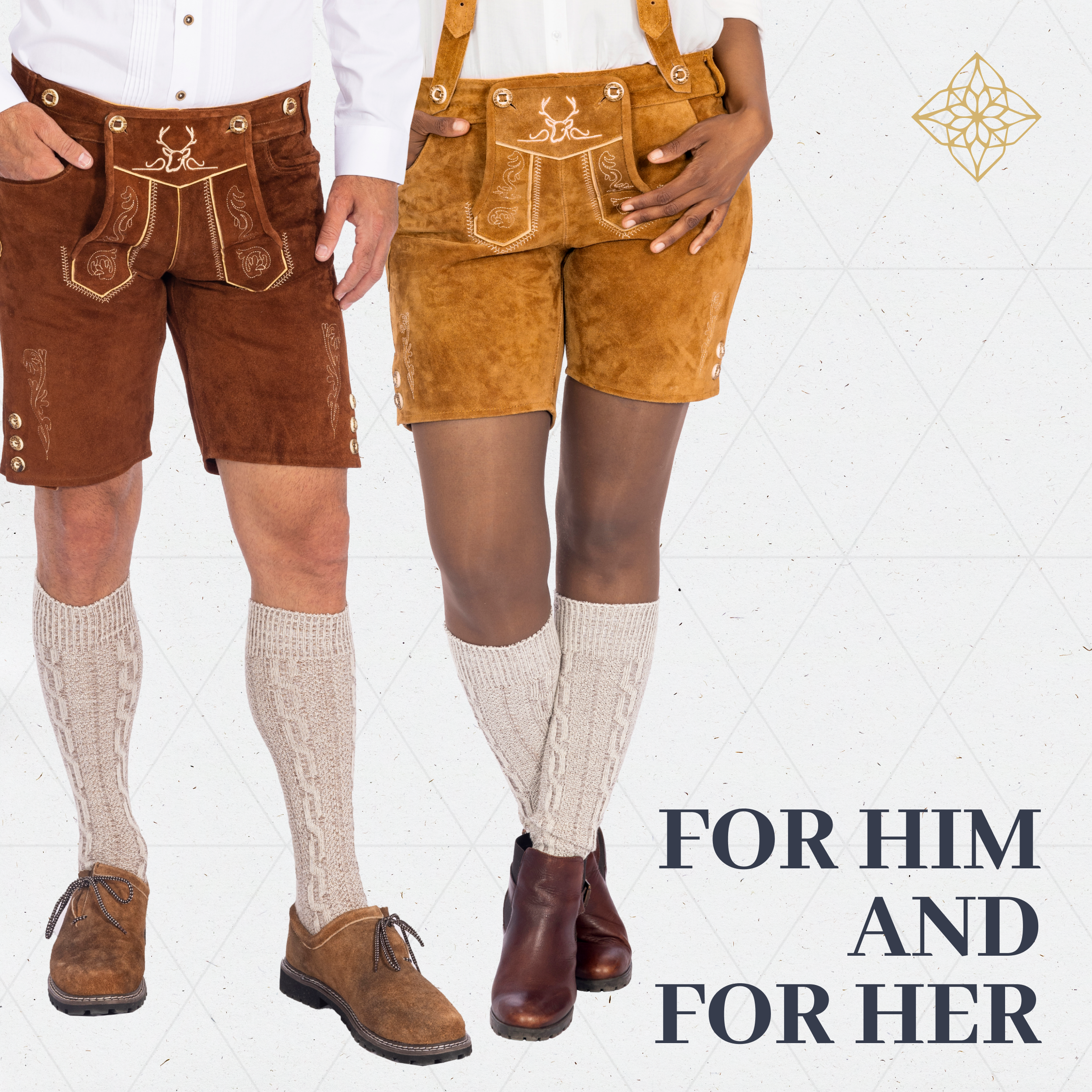 Bavaria Trachten Socks Men Loferl Brown Heather White Oktoberfest