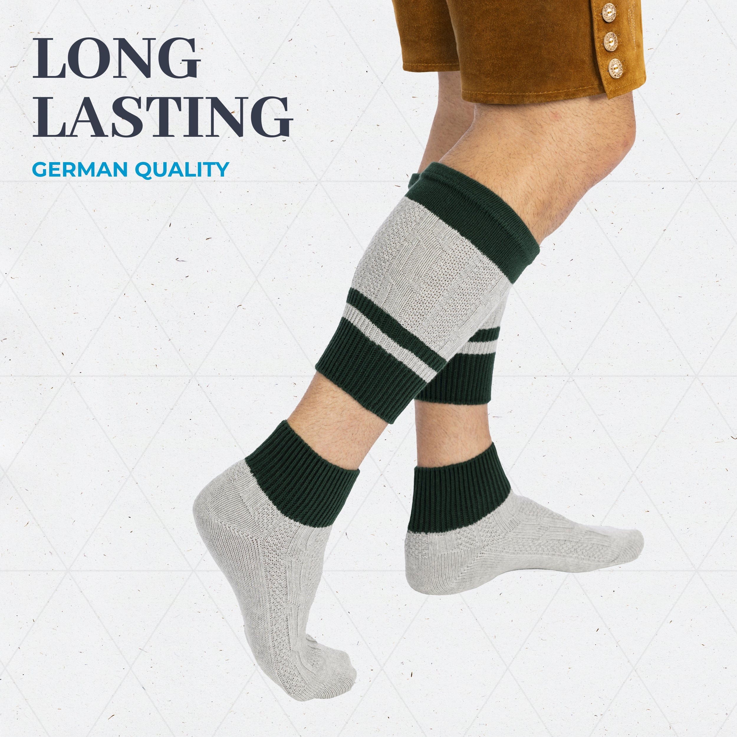 Bavaria Trachten Socks Men Loferl Green Heather White Oktoberfest