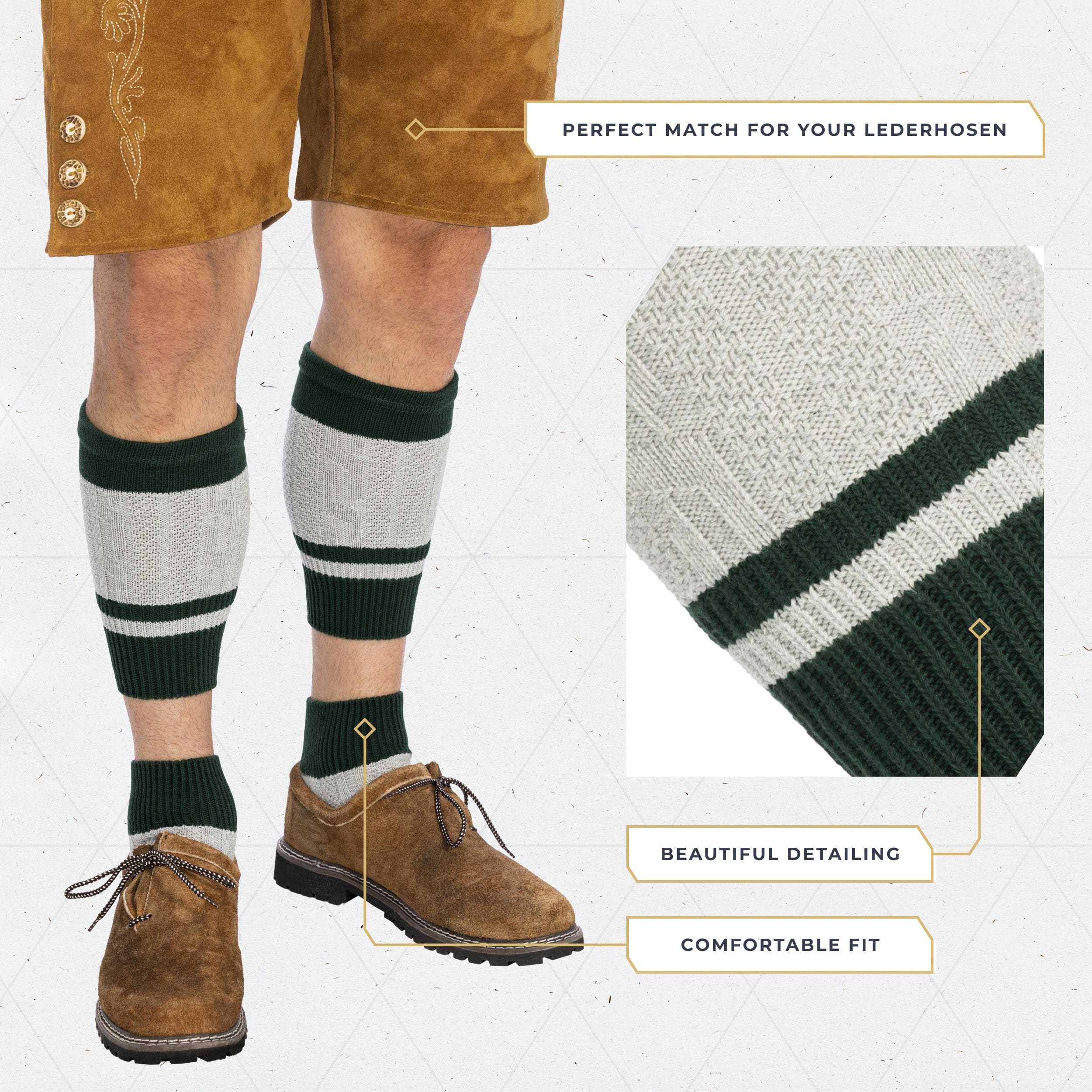 Bavaria Trachten Socks Men Loferl Green Heather White Oktoberfest