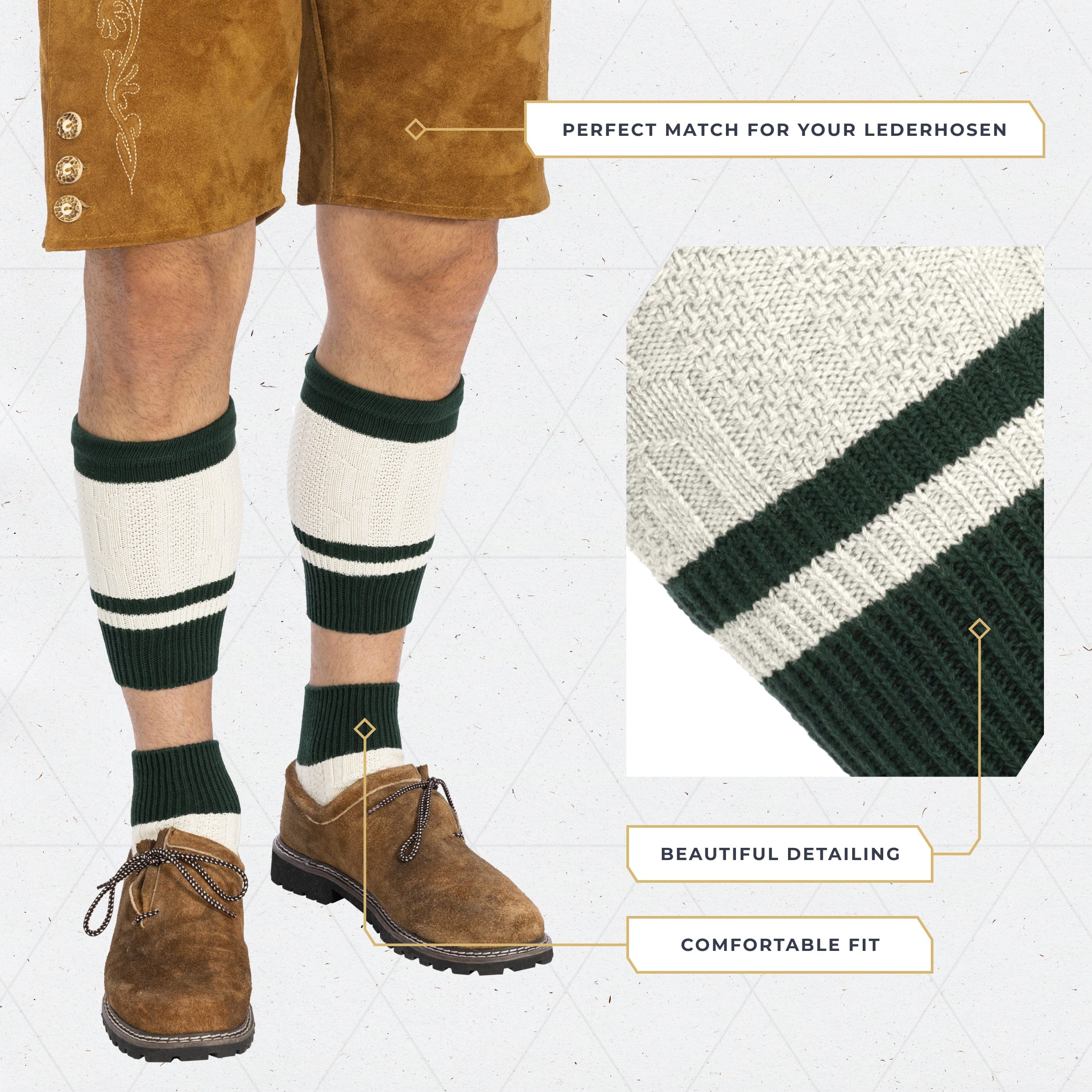 Bavaria Trachten Socks Men Loferl Green White Oktoberfest