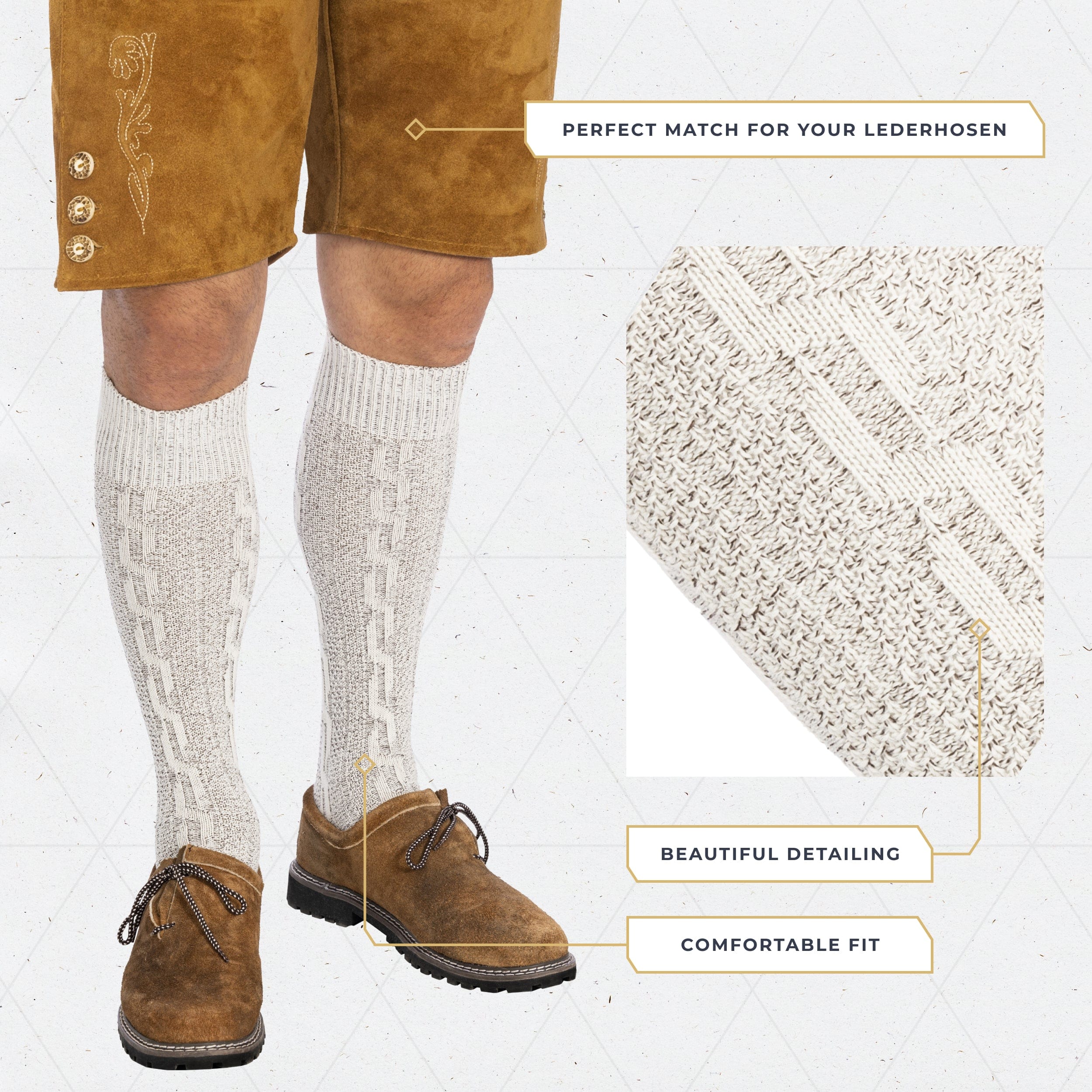Bavaria Trachten Socks Men Loferl Heather White Oktoberfest