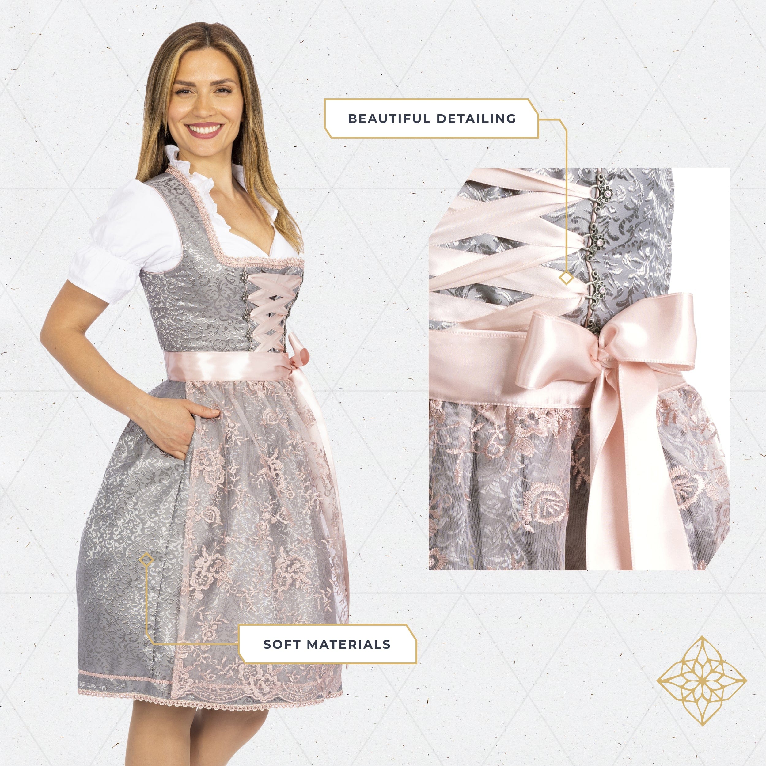 Bavaria Trachten Women's German Dirndl Dress Silver Rose Oktoberfest