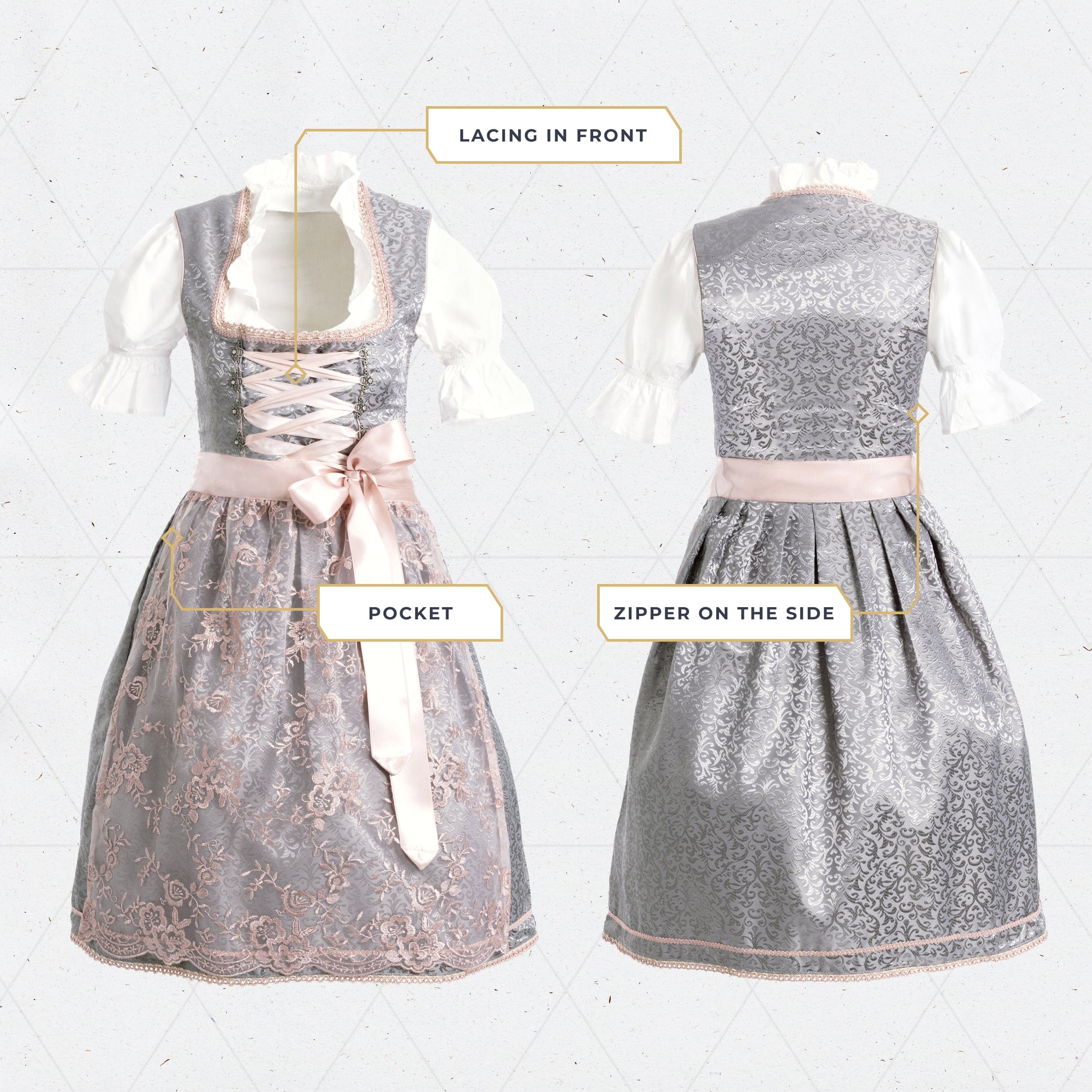 Bavaria Trachten Women's German Dirndl Dress Silver Rose Oktoberfest