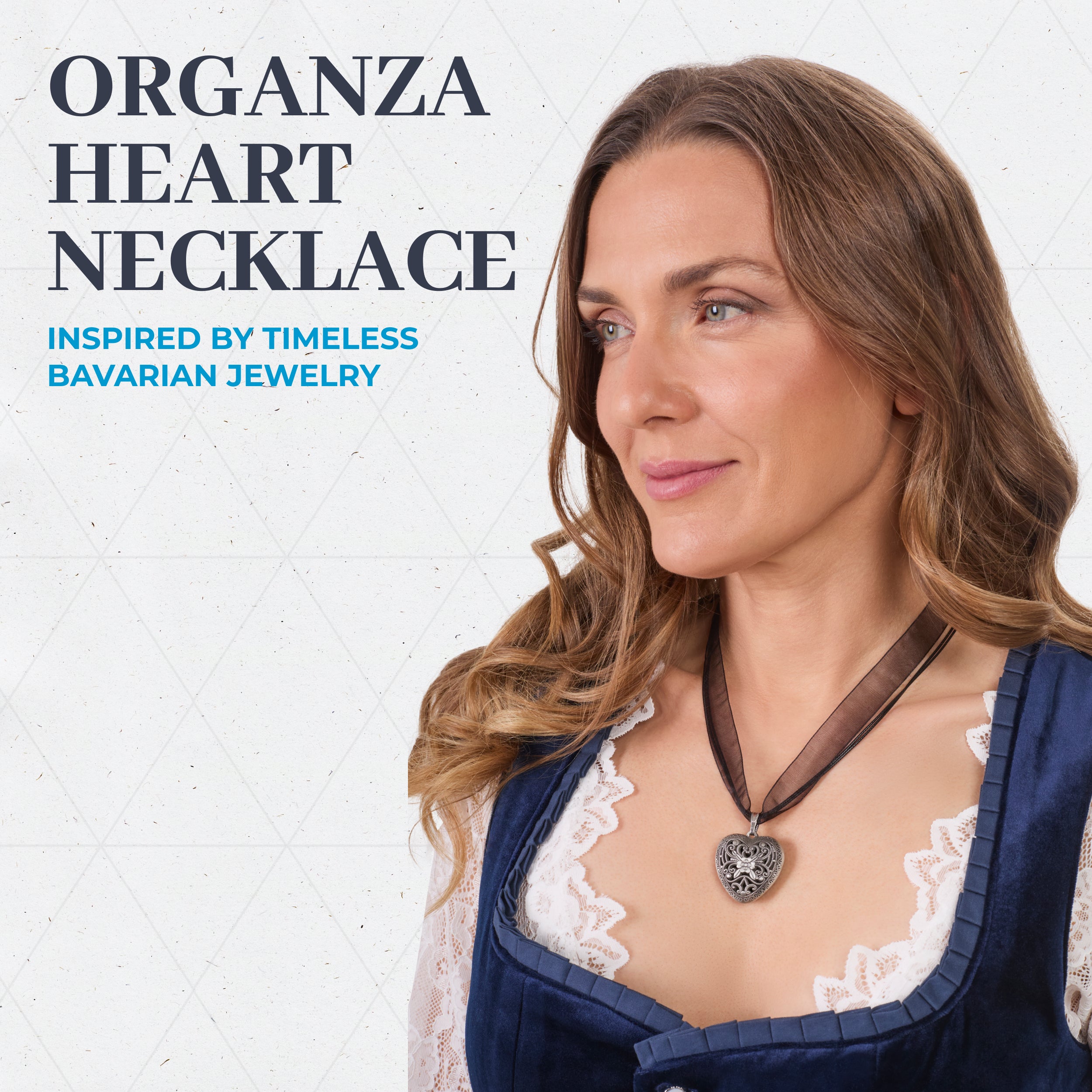 Women's Oktoberfest Organza Necklace with Heart Pendant - Black
