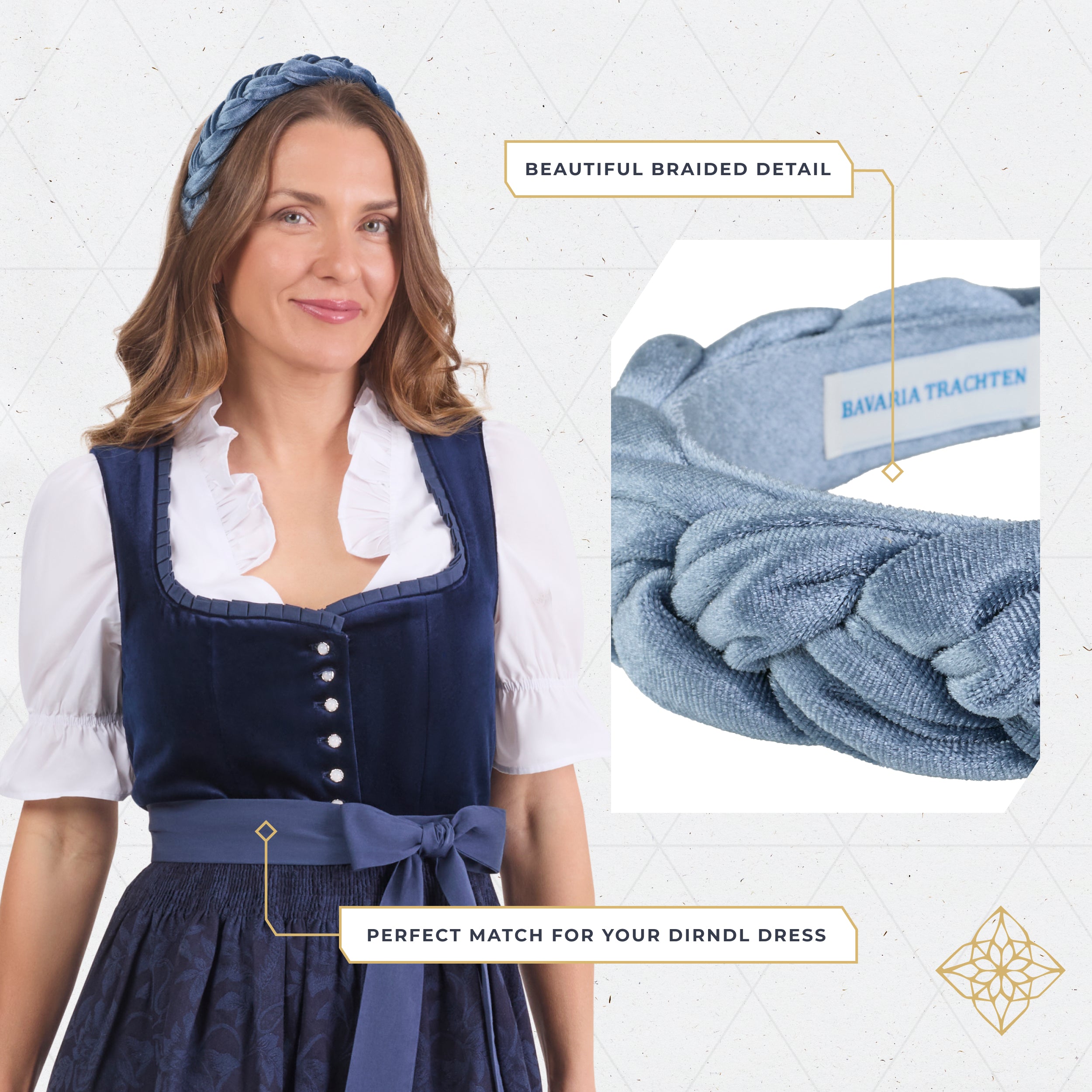 Bavaria Trachten Headband for Women Braided Design Blue