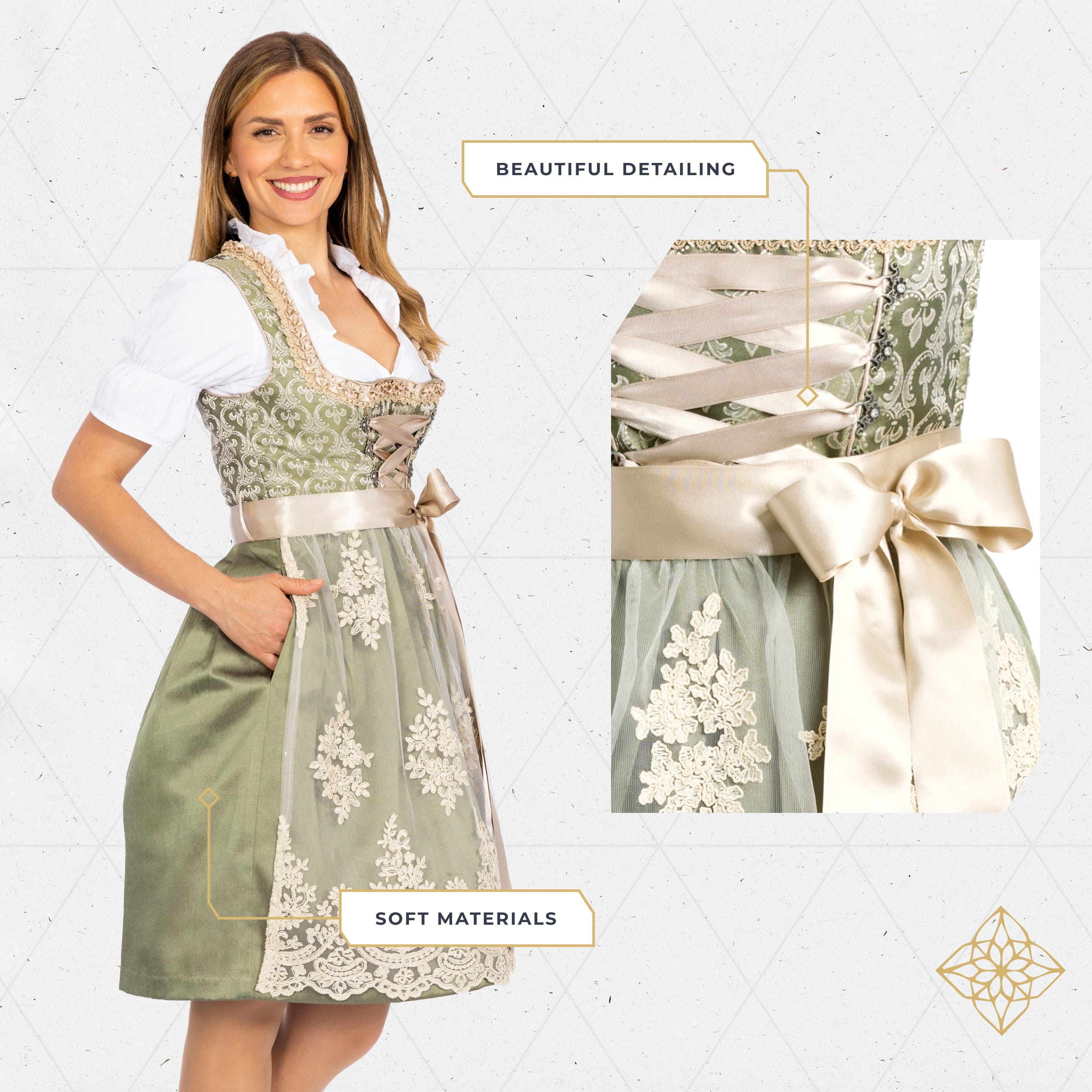 Women's German Dirndl Dress Green Gold (NO BLOUSE)