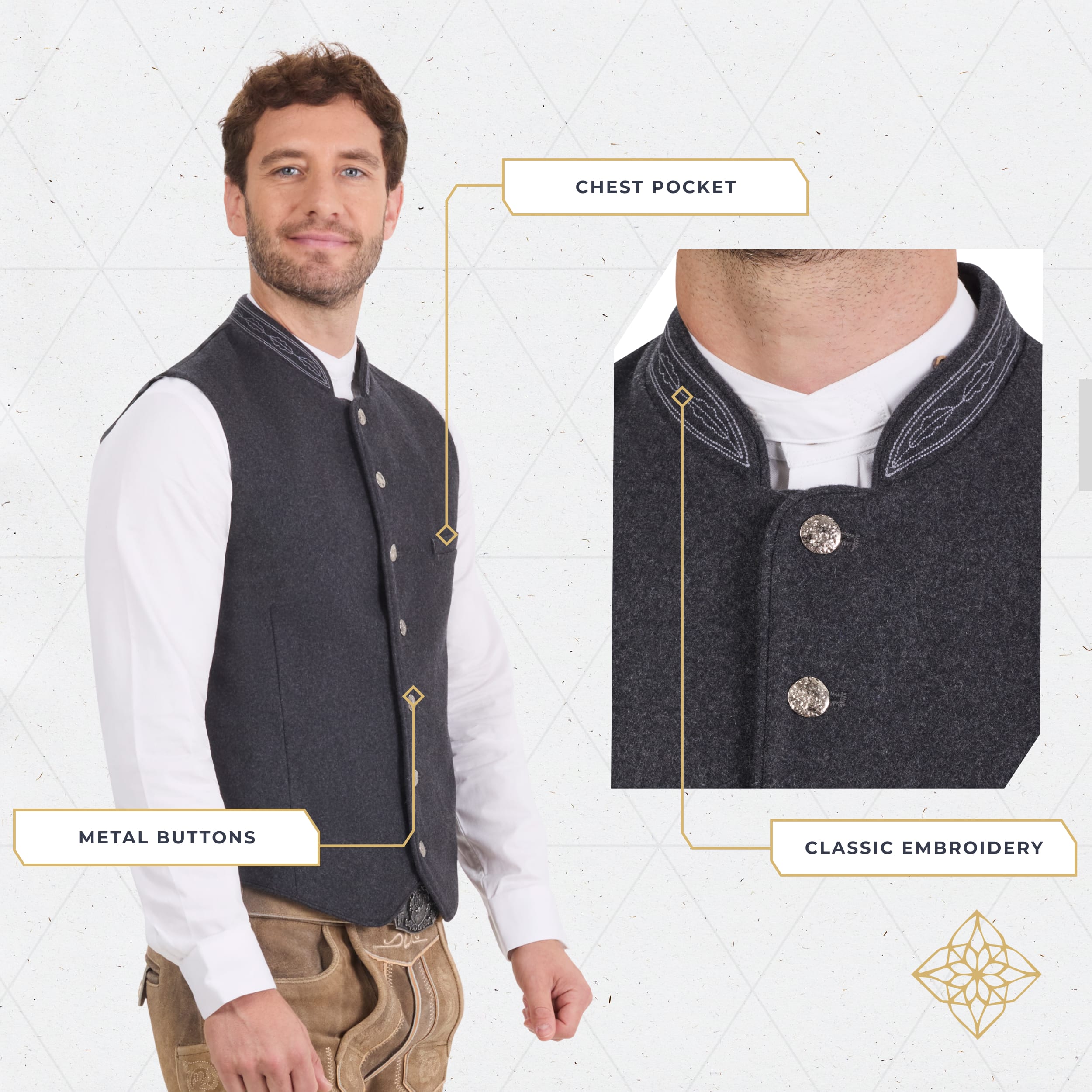 Bavaria Trachten Vest Men Gray