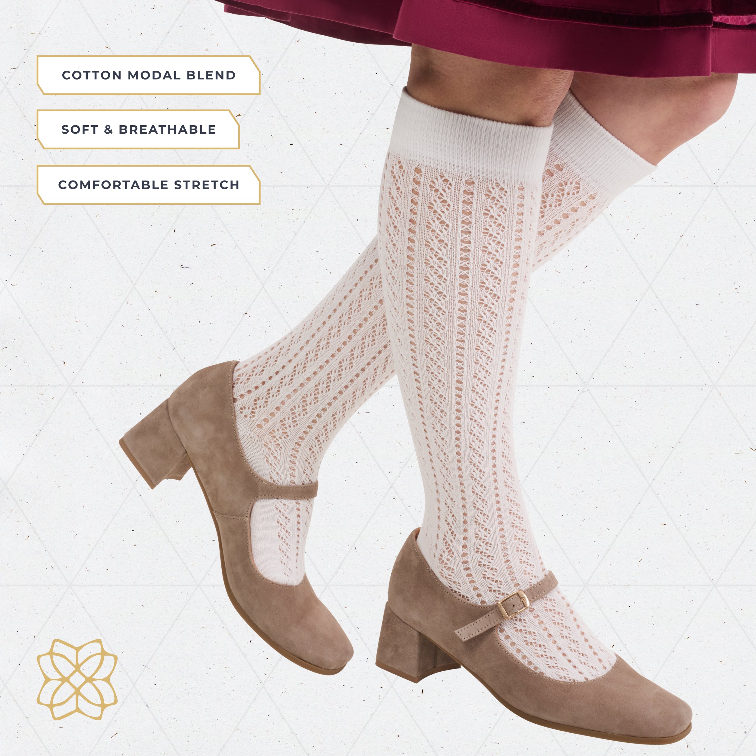 Women's Oktoberfest Knee High Lace Socks White by Bavaria Trachten