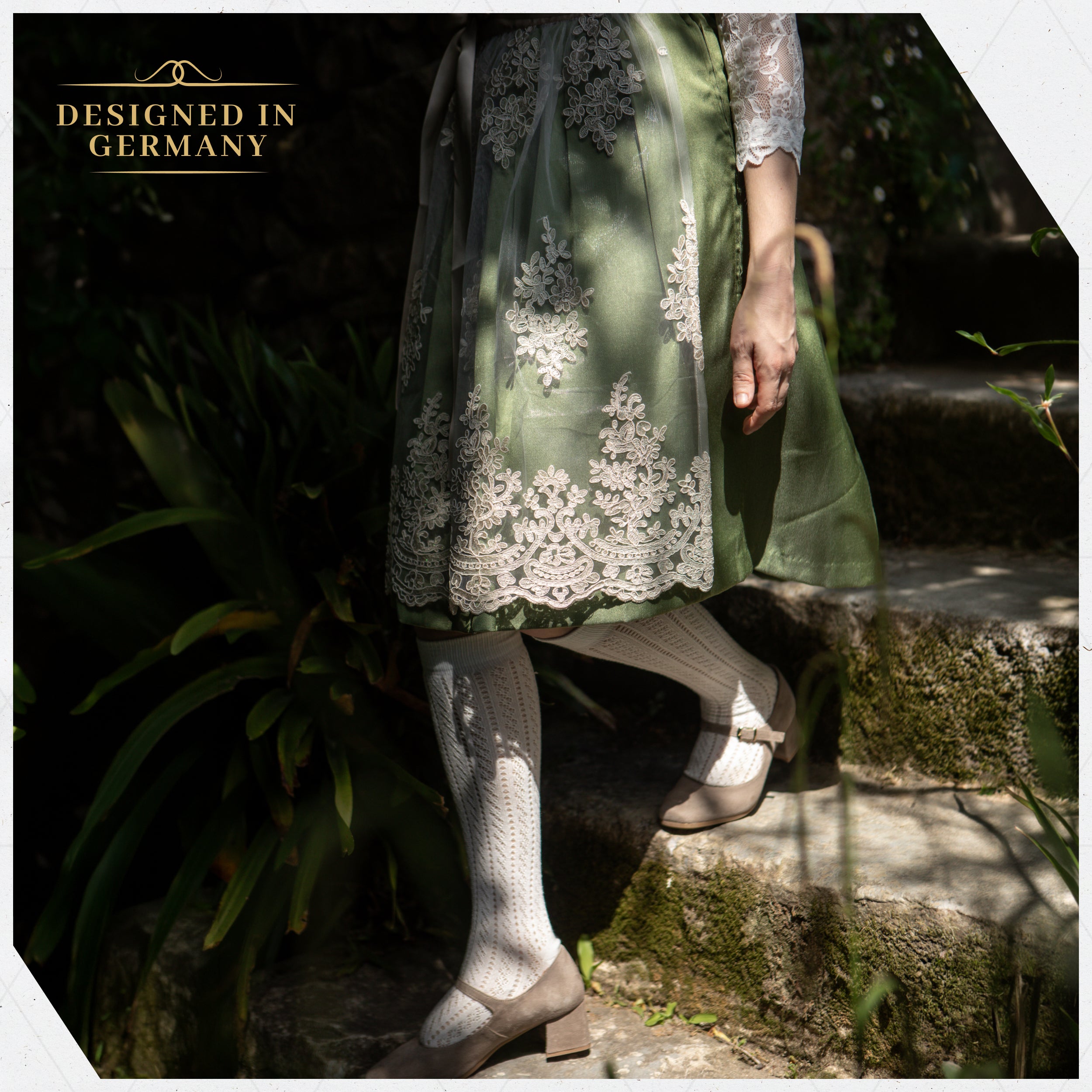 Women's Oktoberfest Knee High Lace Socks White by Bavaria Trachten