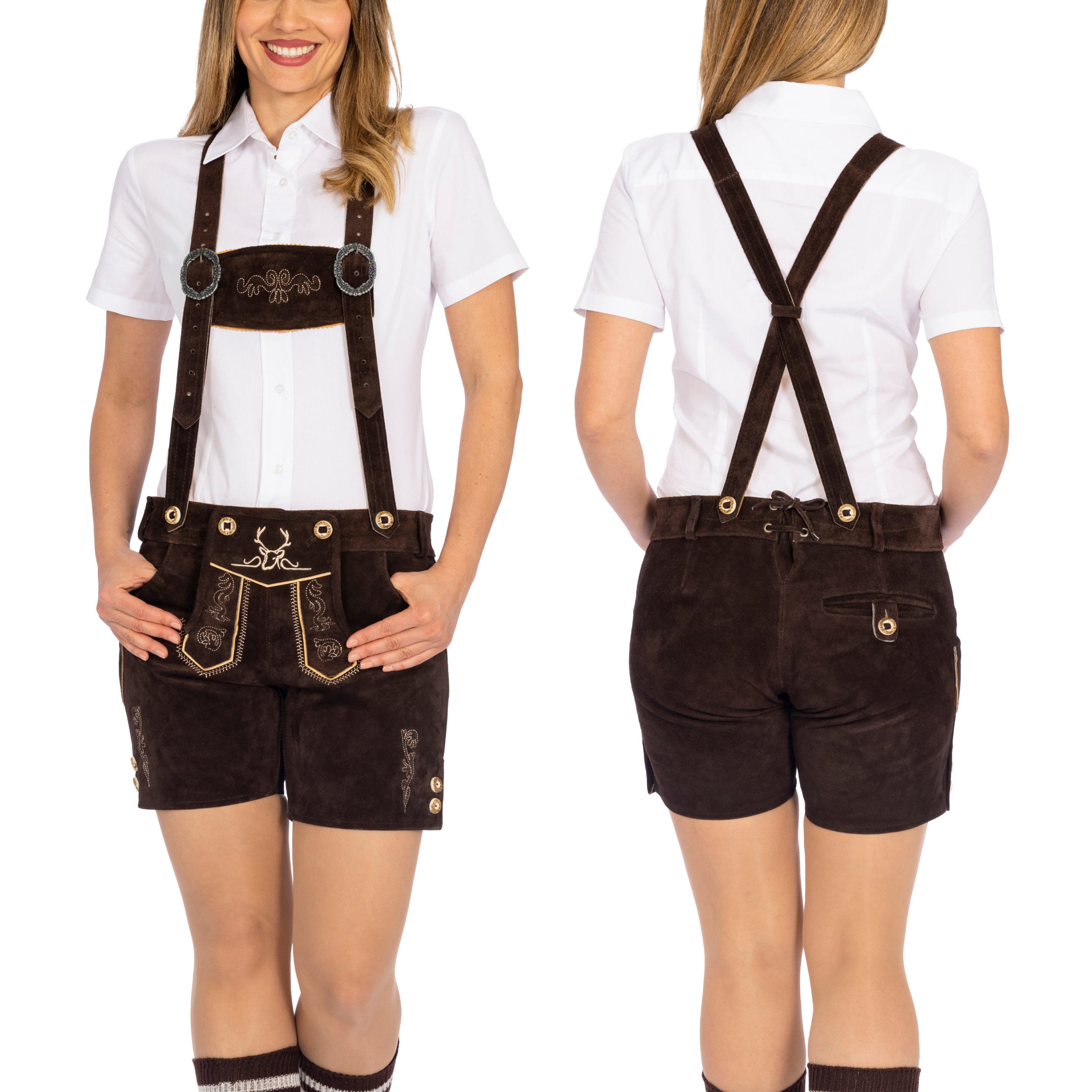 Bavaria Trachten Lederhosen Women Short Pants Chocolate Oktoberfest 