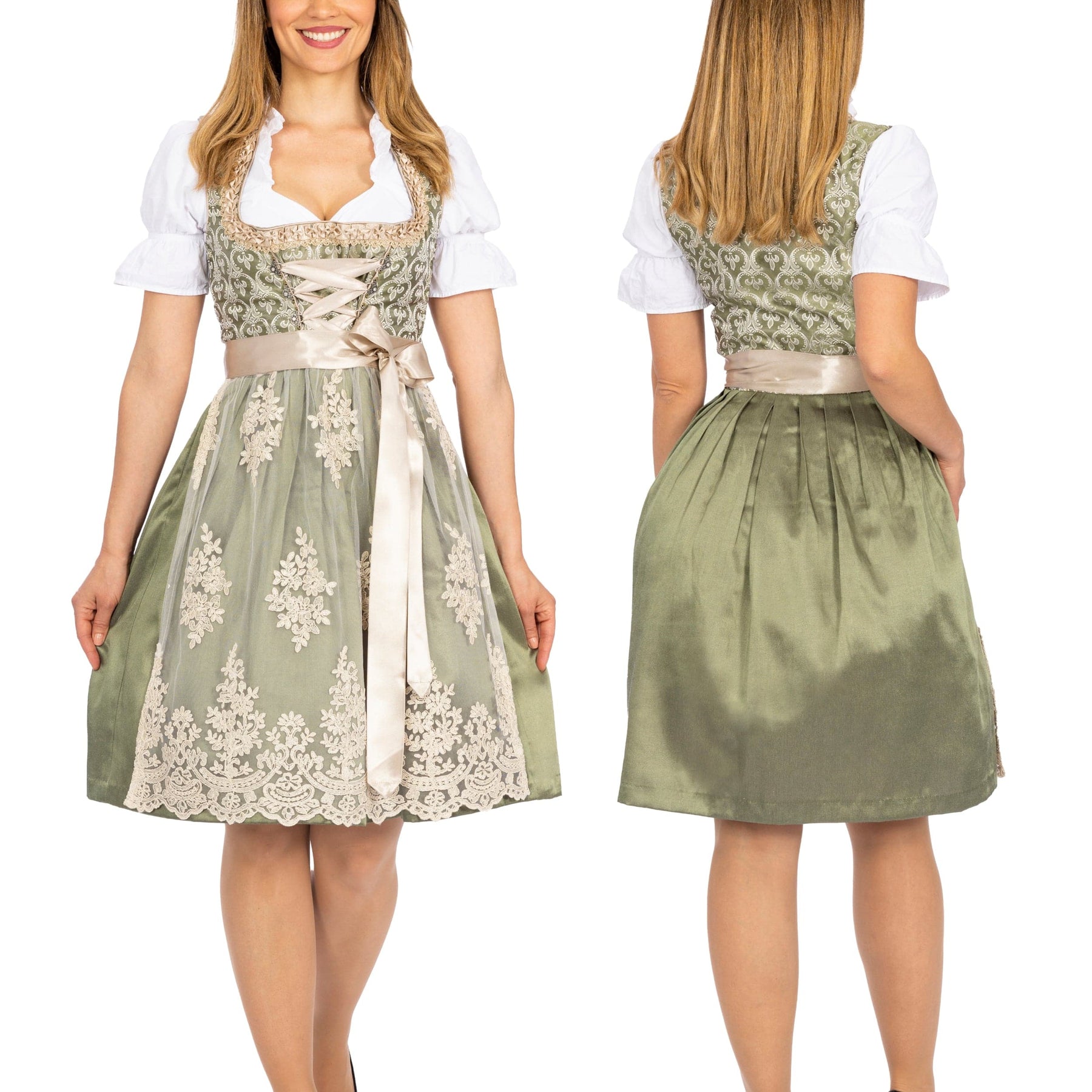 Women's German Dirndl Dress Green Gold