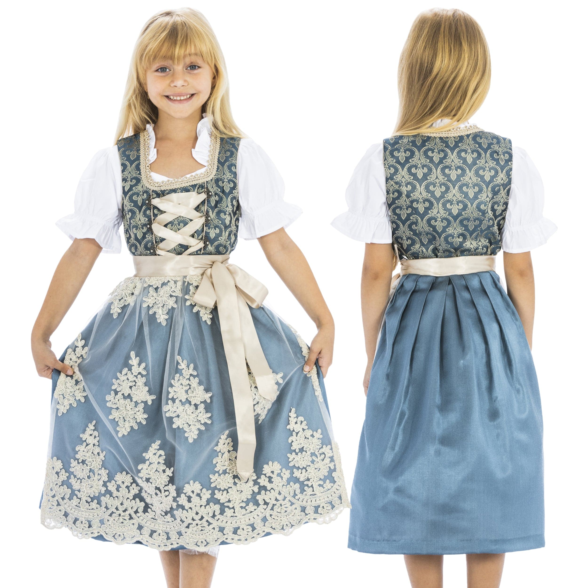 Bavaria Trachten Dirndl Dress for Kids Blue Gold Oktoberfest 