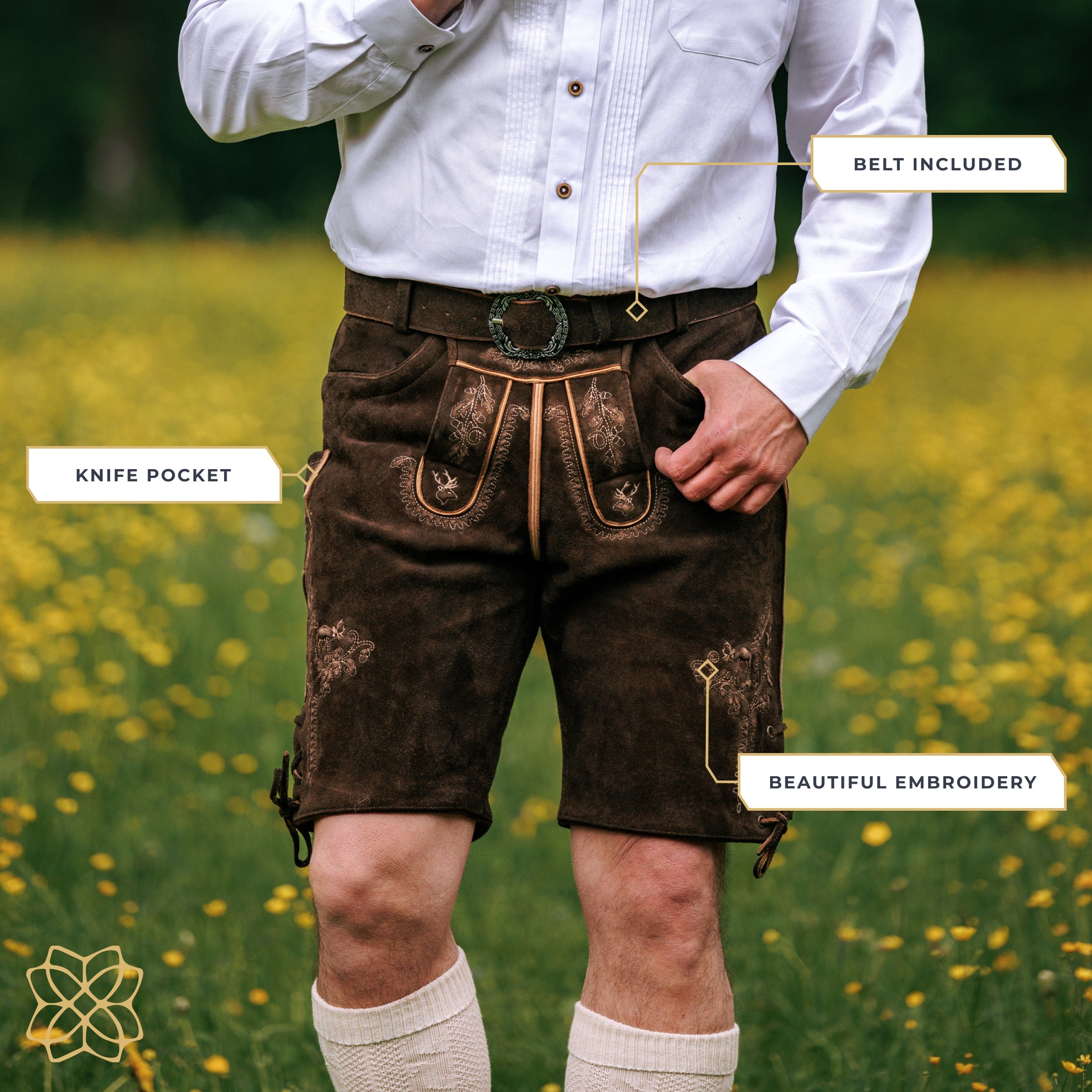 Bavaria Trachten Goat Lederhosen Men - Short, Light Oktoberfest 