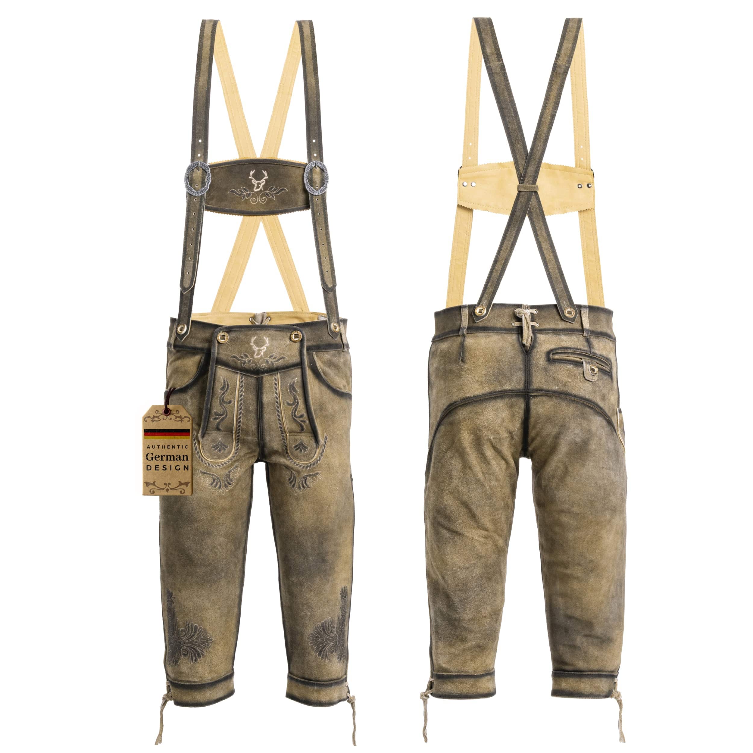 Bavaria Trachten Lederhosen Men Kneebound Antique Waxed Brown Oktoberfest 