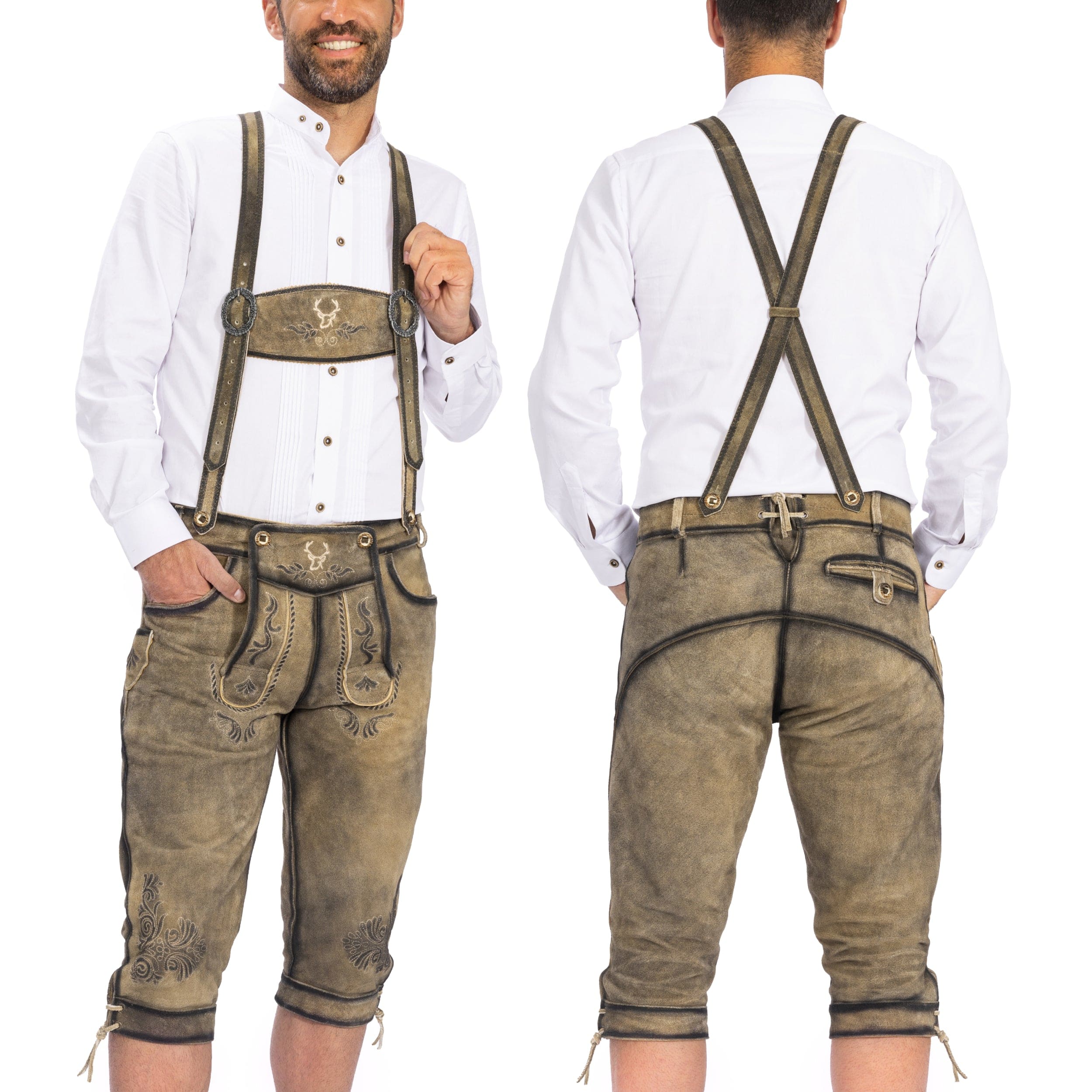 Bavaria Trachten Lederhosen Men Kneebound Antique Waxed Brown Oktoberfest 